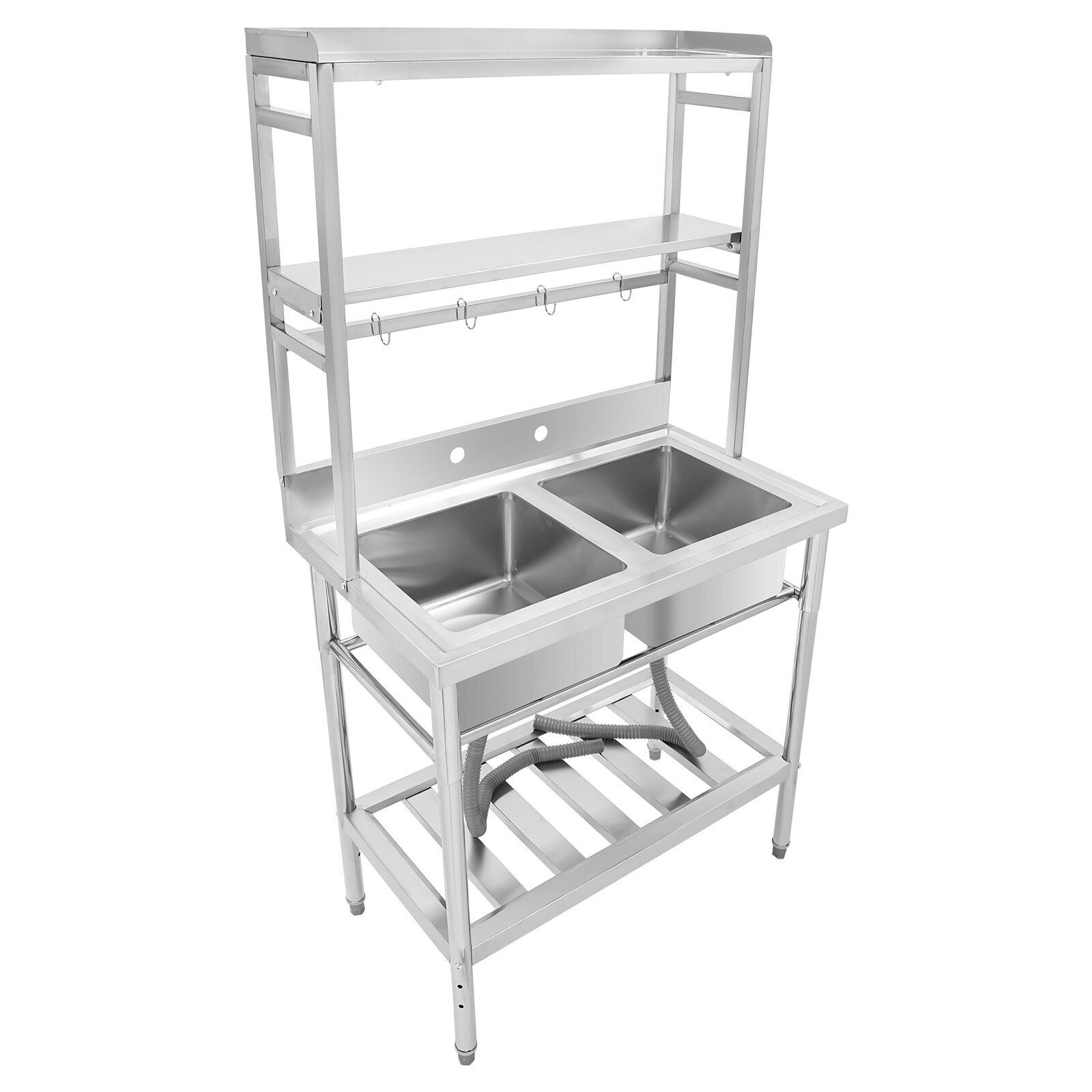 2 Compartment Sink Kitchen Rack Commercial Stainless Sink Free Standing Sink