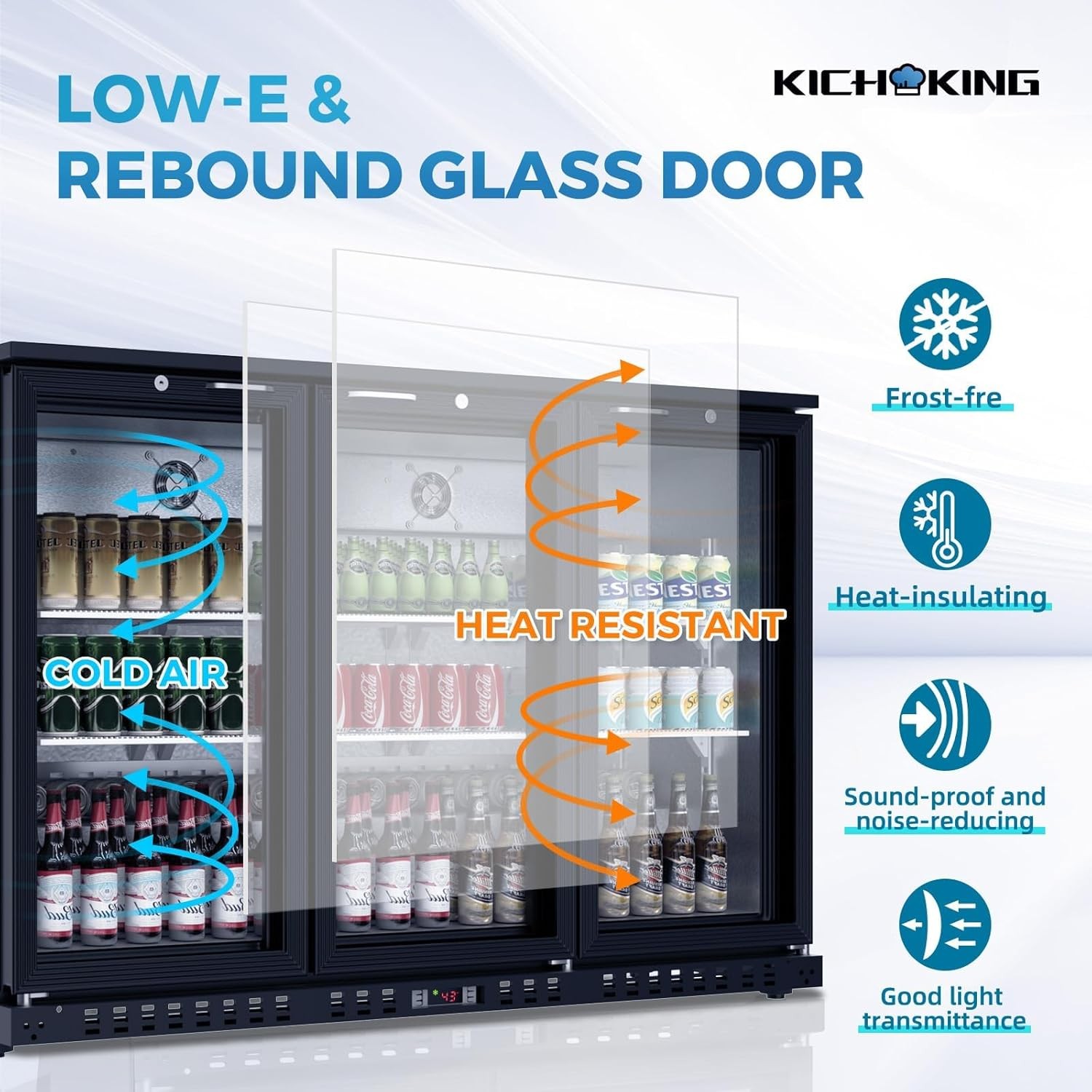 53.2″ Back Bar Cooler Beverage Refrigerator Counter Height Fridge 3 Glass Door