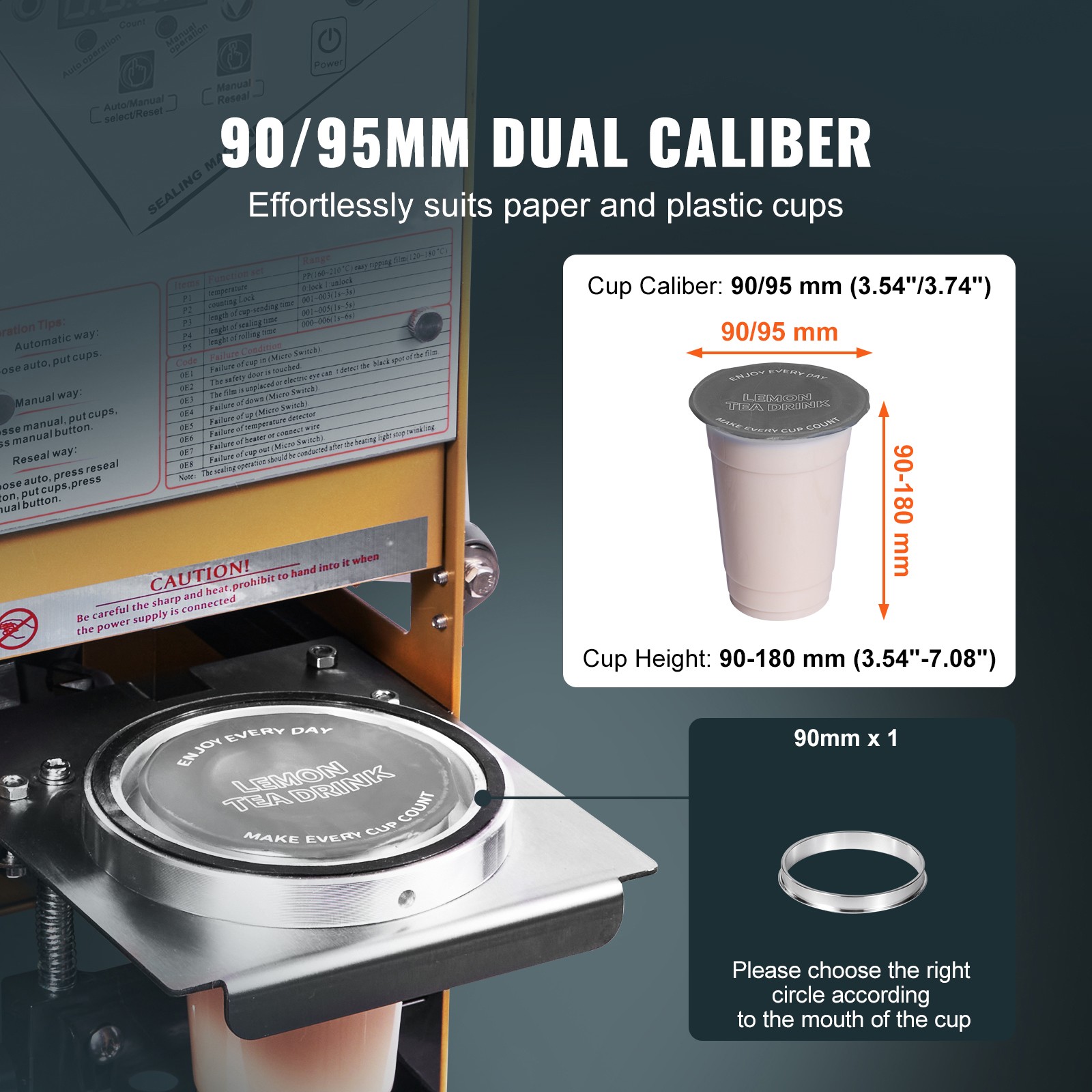 VEVOR Fully Automatic Sealing Machine Tea Cup Sealer 500-650 Cups/H 180 mm Gold