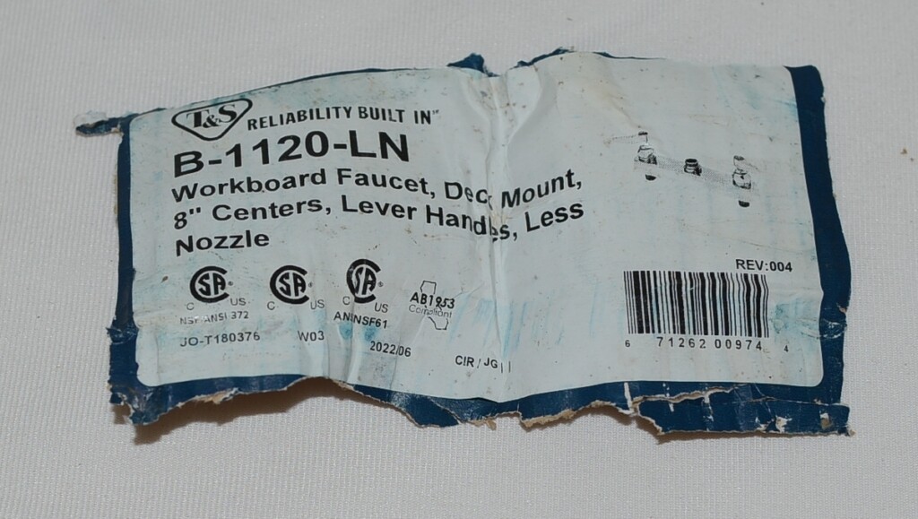 T&S B1120LN Workboard Faucet Deck Mount 8 Inch Centers Less Nozzle