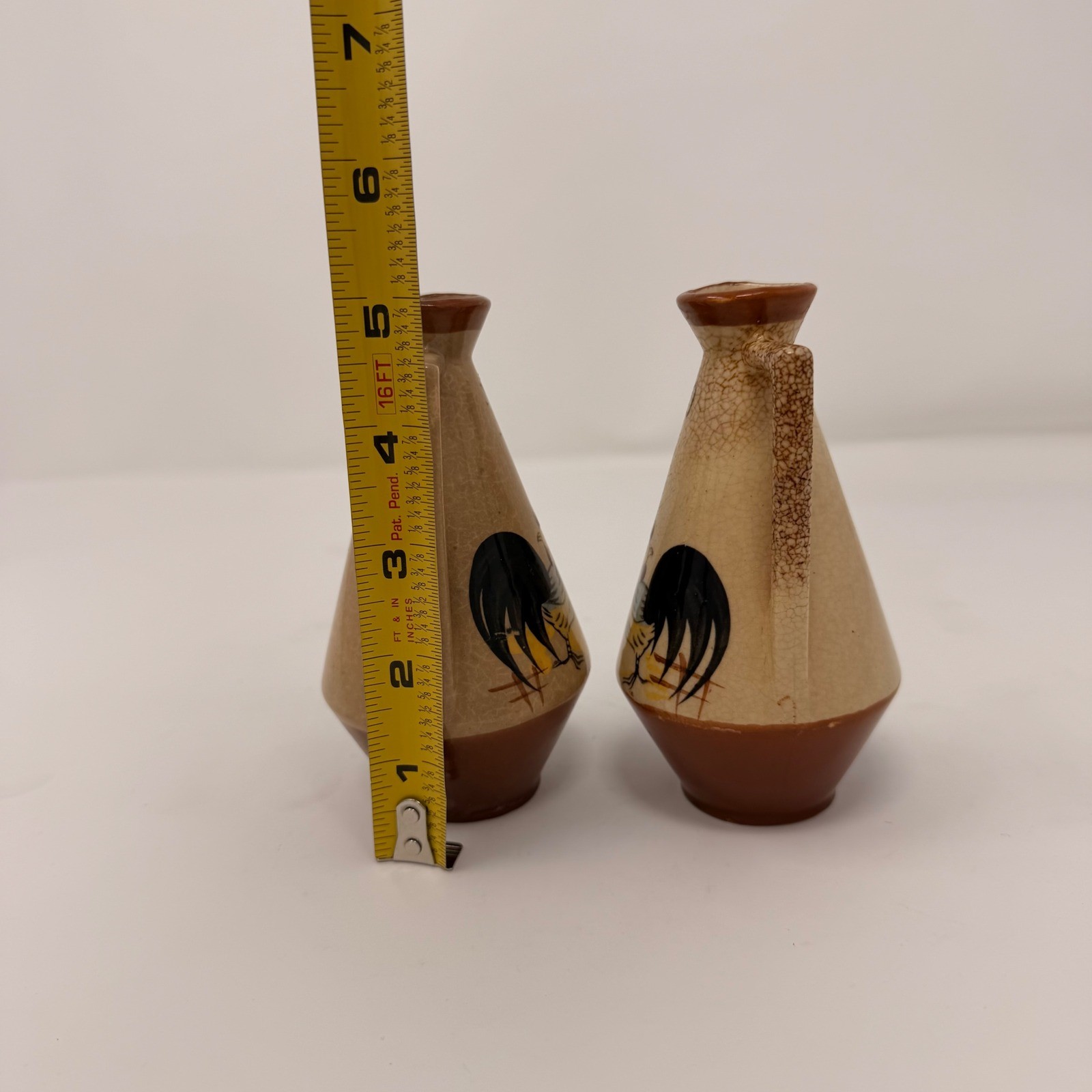 Vintage Hand Painted Rooster Oil and Vinegar Cruets Set Mid Century Farmhouse 5″