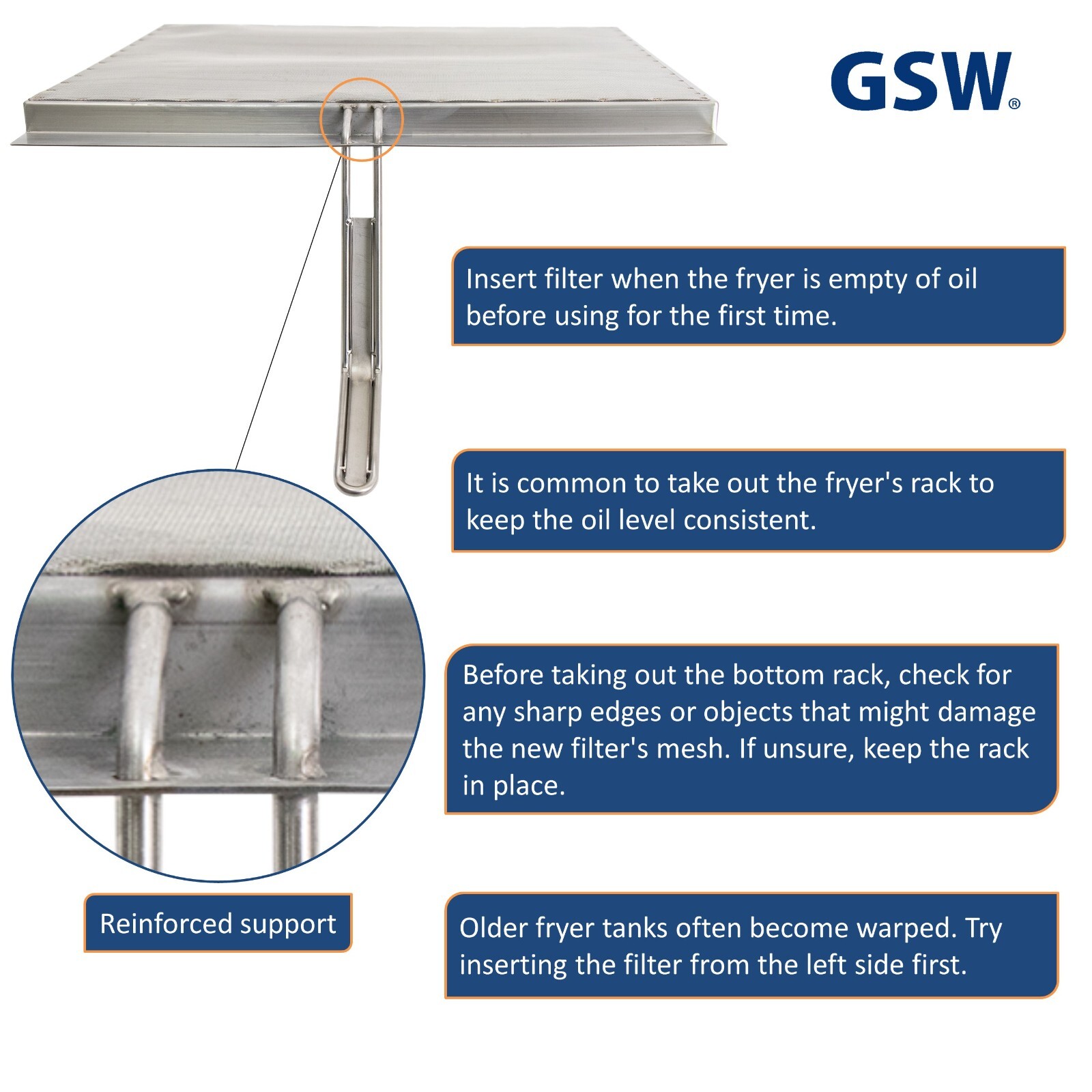 GSW Commercial Stainless Steel Deep Fryer Filter Mesh Skimmer Fryer Strainer