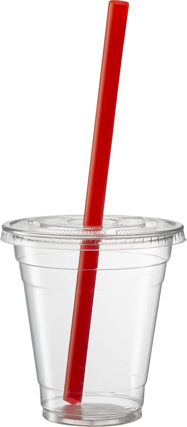 100 Count] Crystal Clear PET Plastic Flat lids With Straw Slot Fits 14, 16, 2…