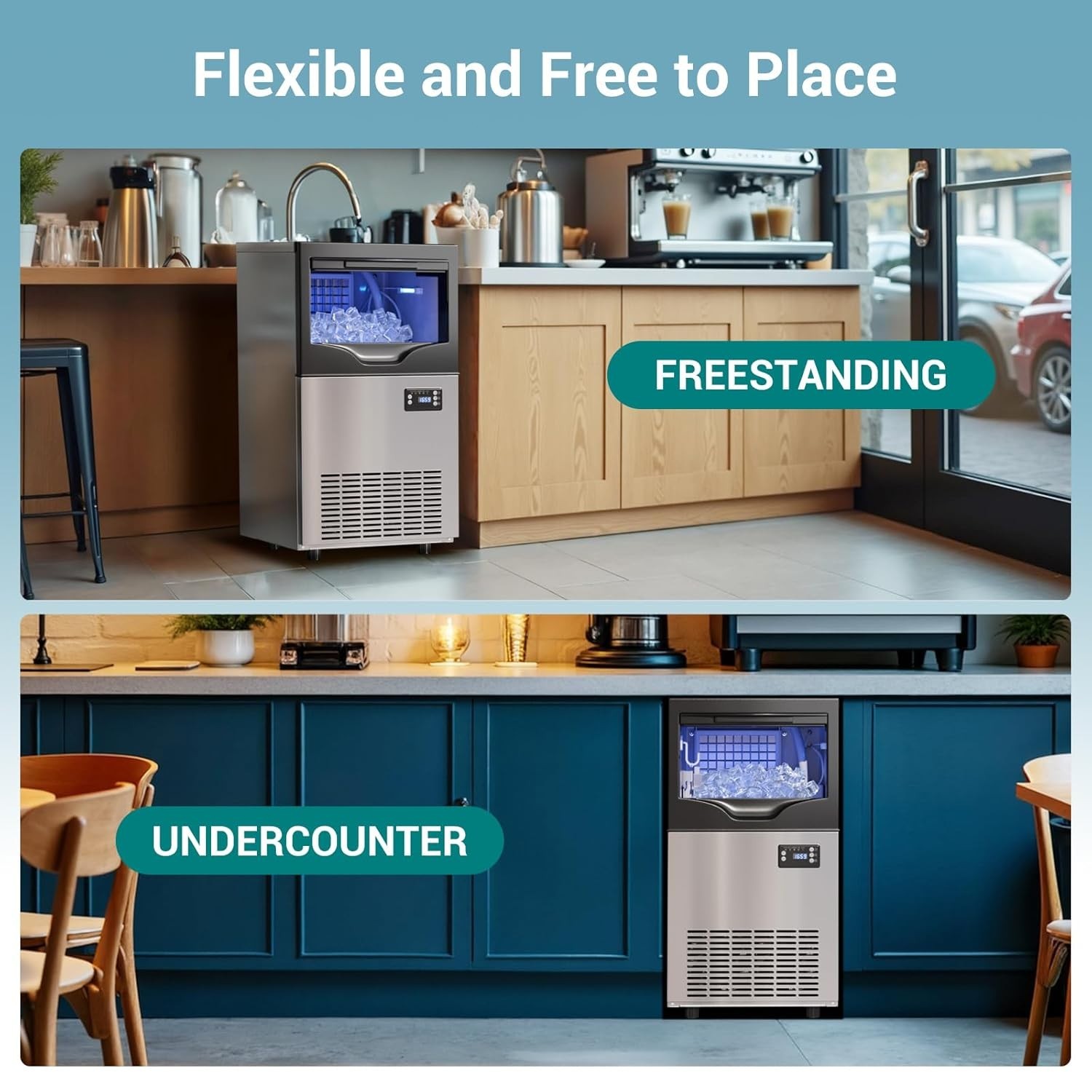 120LBS/24H Commercial Ice Maker Machine with 33lbs Storage & Auto Self-Cleaning