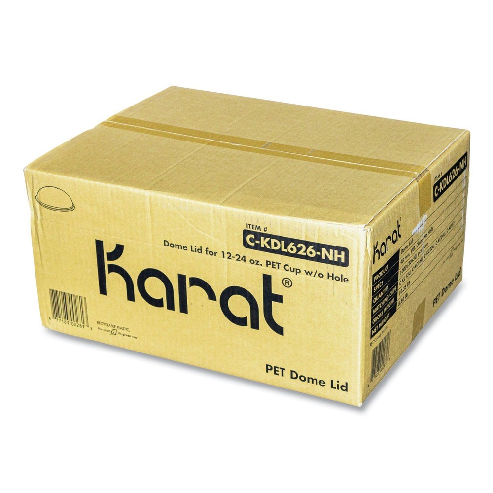 Karat CKDL626NH 12 oz. to 24 oz. No Hole Dome PET Lids – Clear (1000/Carton) New