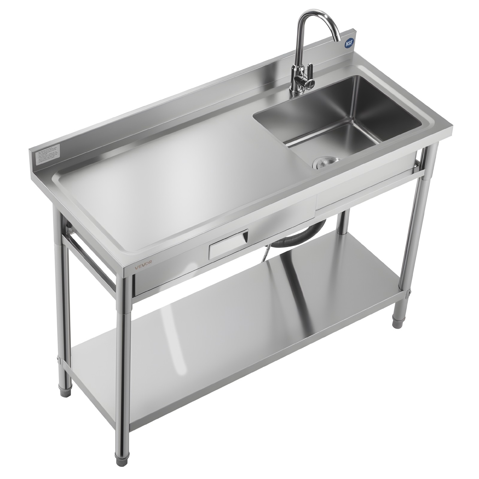 VEVOR Stainless Steel Utility Sink with Drawer Single Bowl 47.2 x 19.7 x 37 in