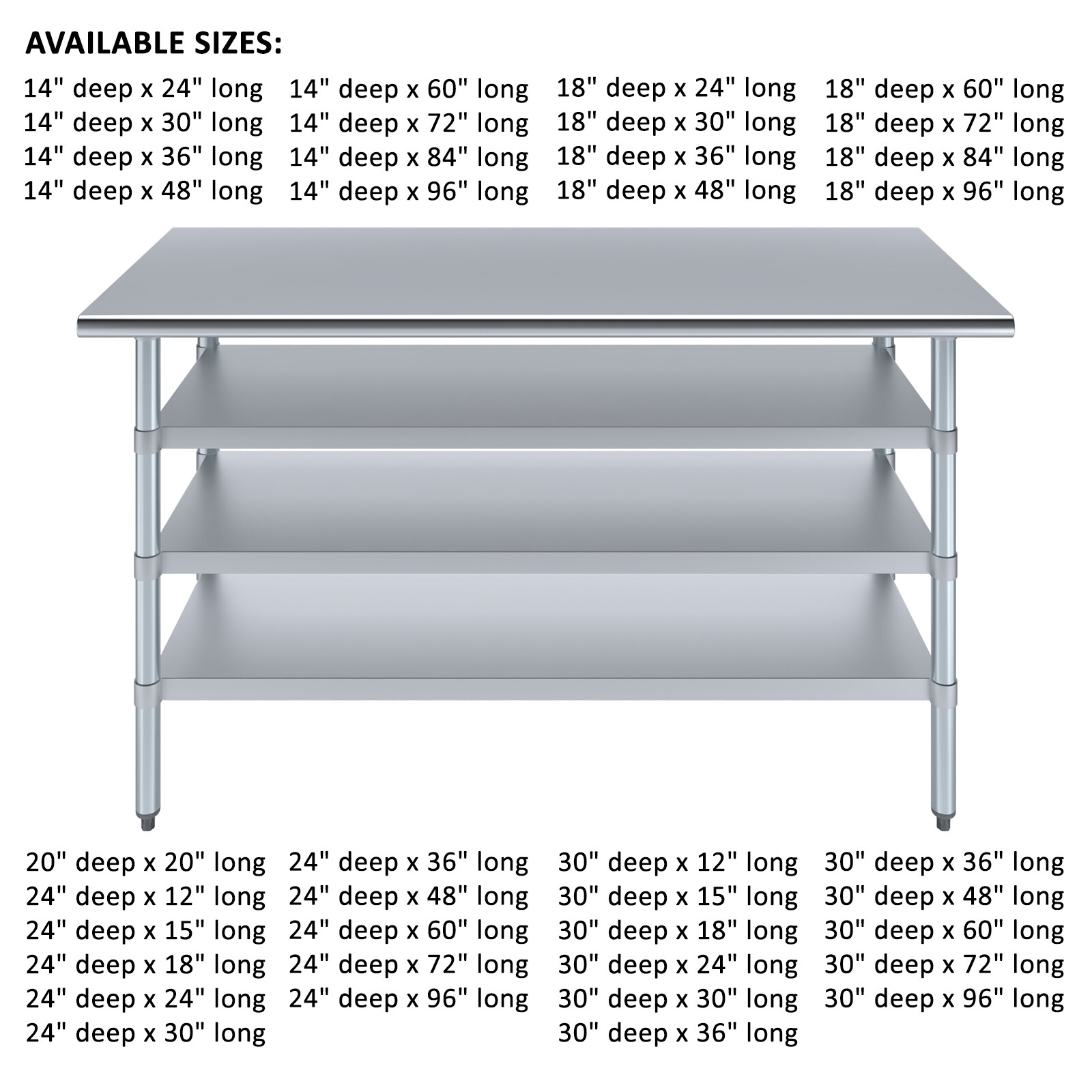Stainless Steel Work Table With 3 Under Shelves | Metal Utility Table