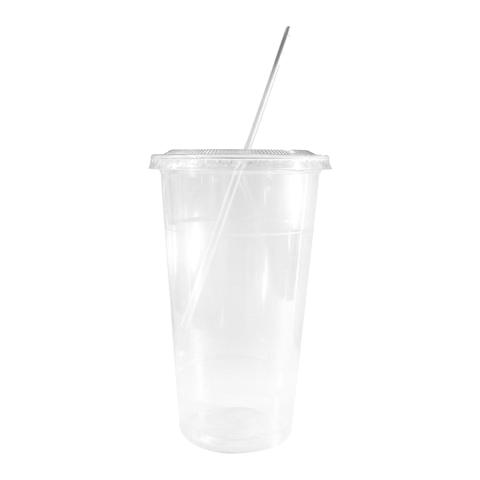 24oz Crystal Clear PET Disposable Cups with Flat Lids and Straws for Take-Out