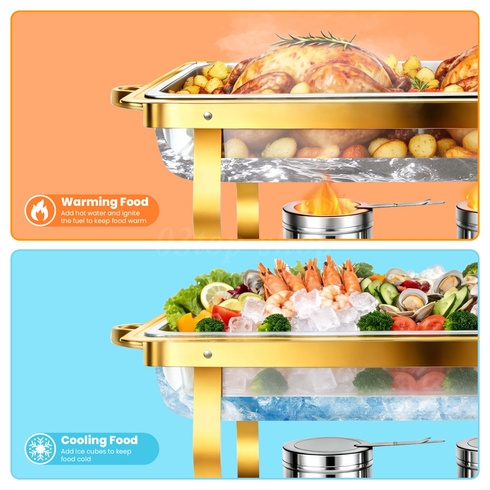9Qt 4X Chafing Dish Buffet Set GOLD 316 Stainless Steel Chafer for Catering