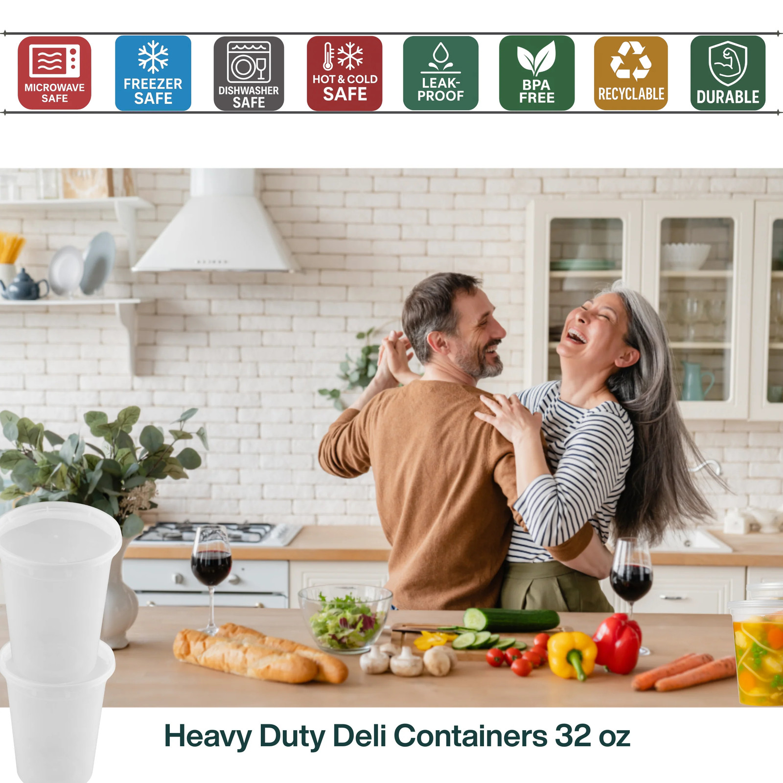 ProTakeOut, [32 oz] Heavy-Duty PP Deli Containers with Lids – 240 Sets (24/20)