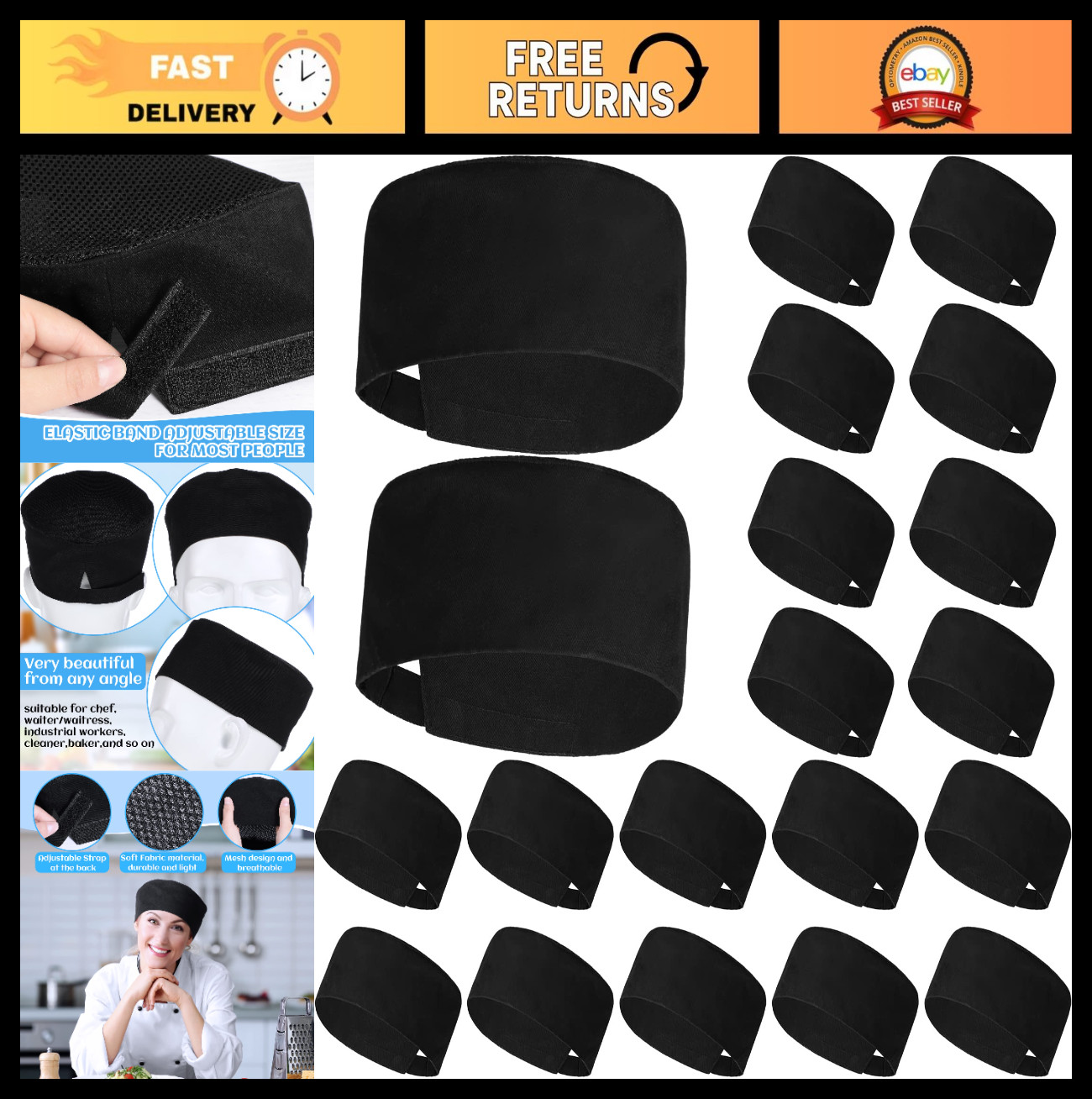 Adjustable Unisex Chef Hat – Breathable Mesh Cooking Cap, Skull Cap for Adults
