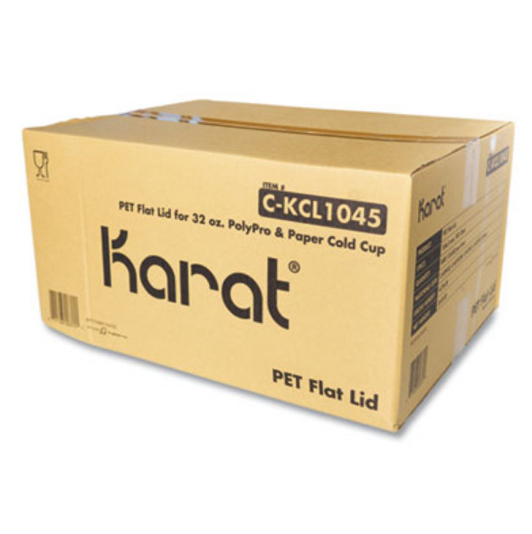 Karat C-KCL1045 PET Lids, Flat Lid, Fits 32 oz Cold Cups, Plastic, Clear, 600/Ct