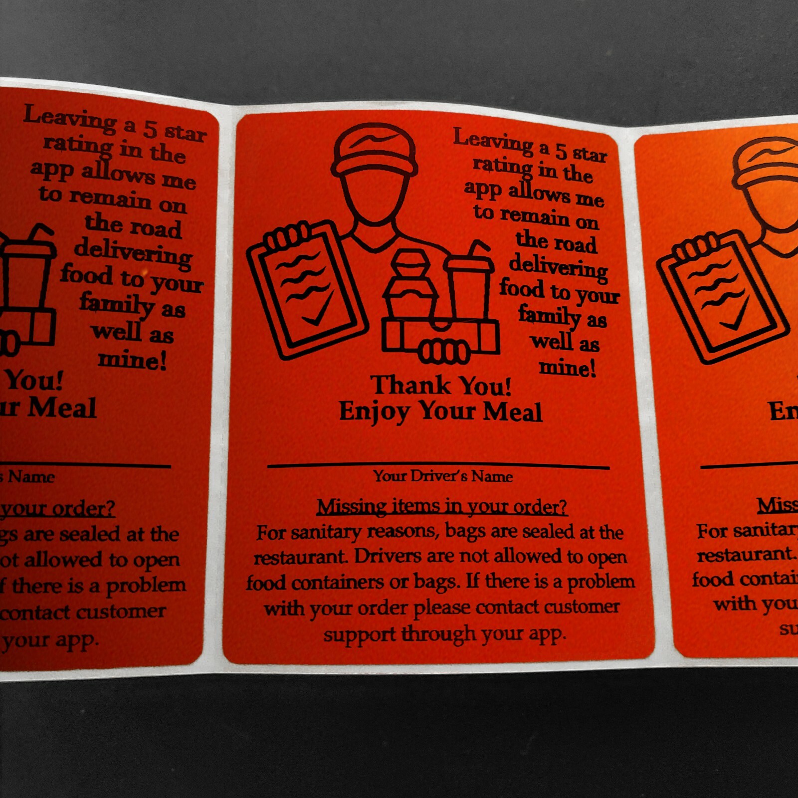 1350 Food Delivery Labels Bag Seal 4″ x 3″ DoorDash Grubhub UberEats Sticker