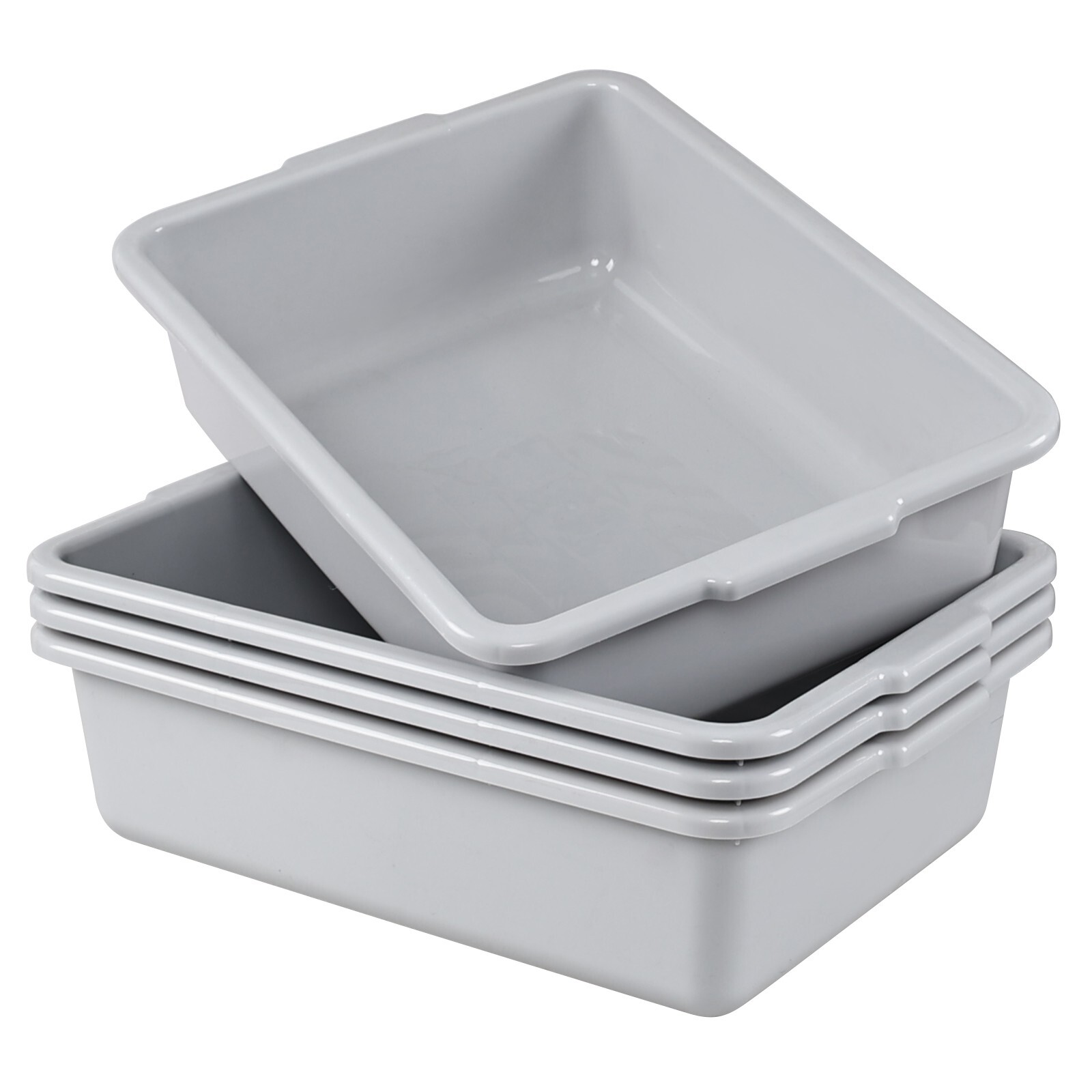 4 PACK 22 L Plastic Commercial Bus Tubs, Utility Bus Box, Gray