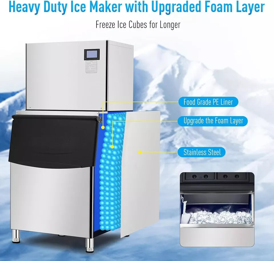 550LBS/24H Commercial Ice Maker Under Counter Ice Cube Machine W/ 300LBS Storage