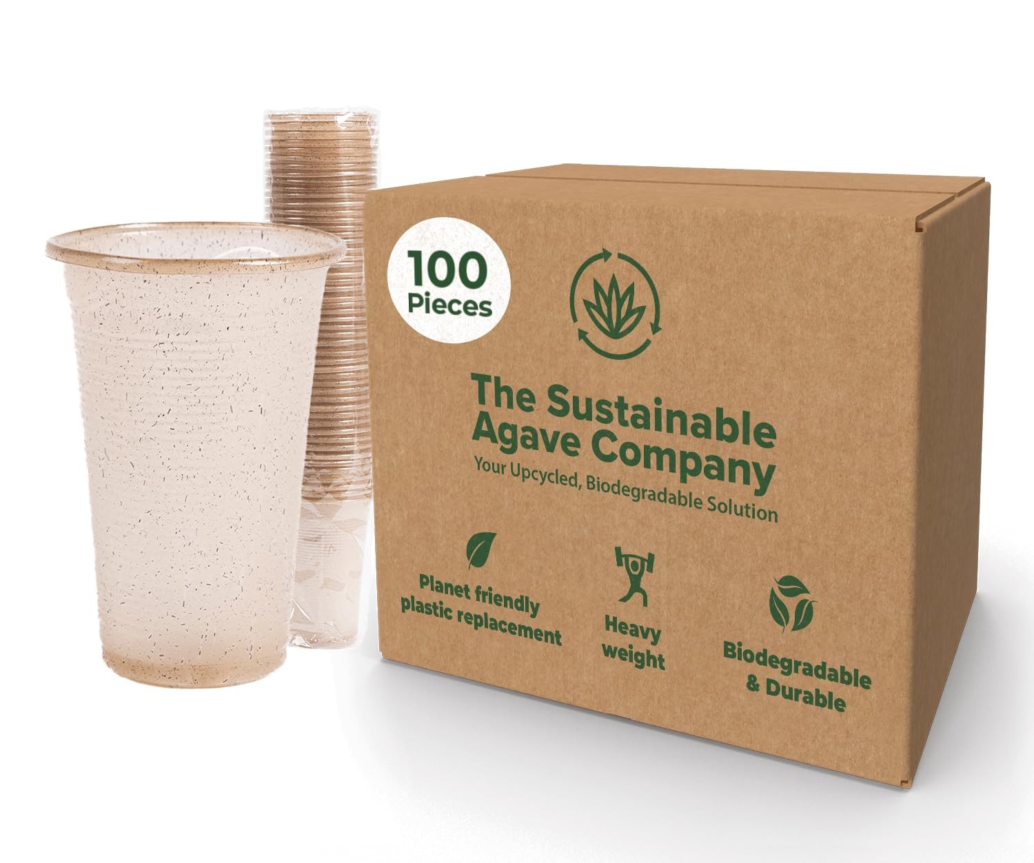 100 Count 12 Ounce Sweet Agave Fiber Cups Plant-Based Upcycled Materials