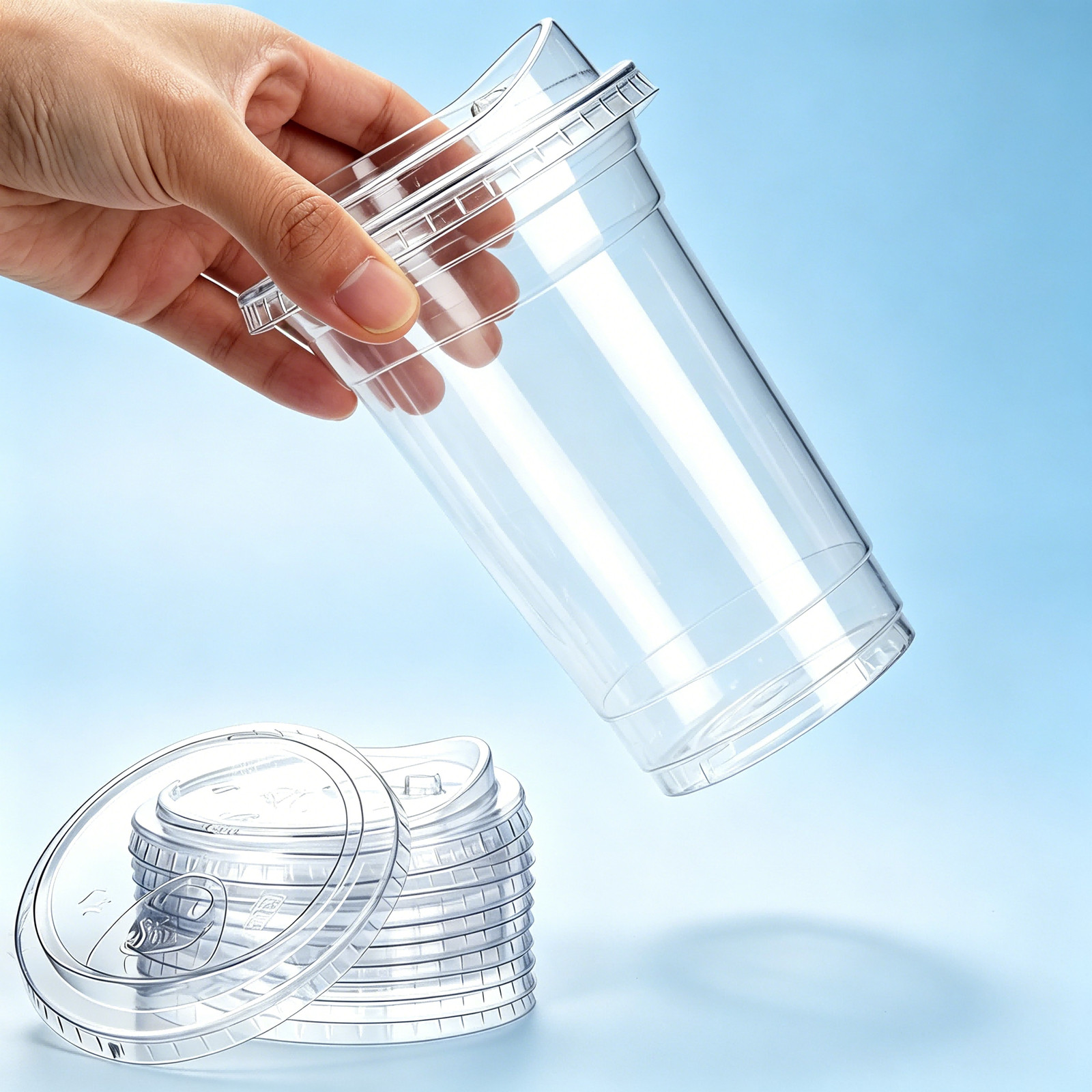 50/100 Pack 16-24oz Clear Plastic Cups with Strawless-Sip-Lids, Disposable Cup