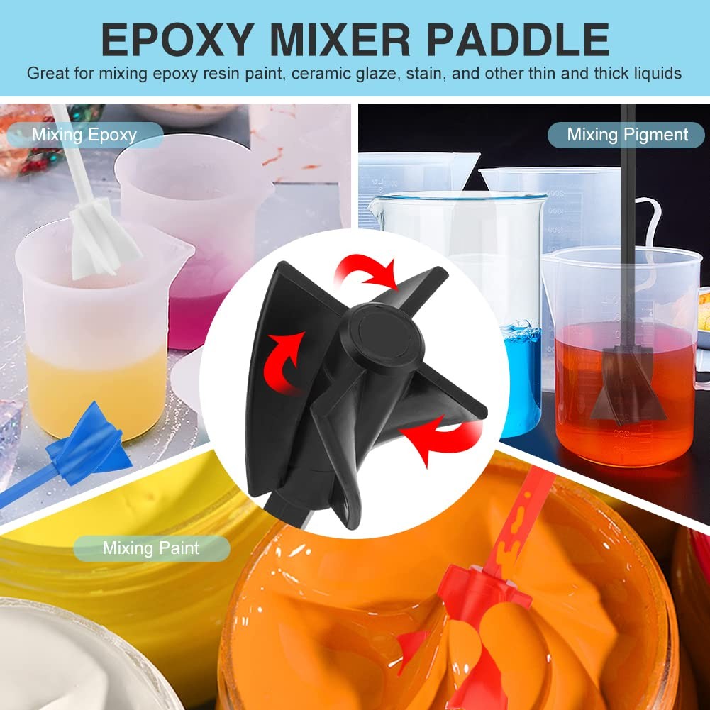 QOONESTL Resin Mixer Paddles, 4pcs Reusable free size, Black+white+red+blue