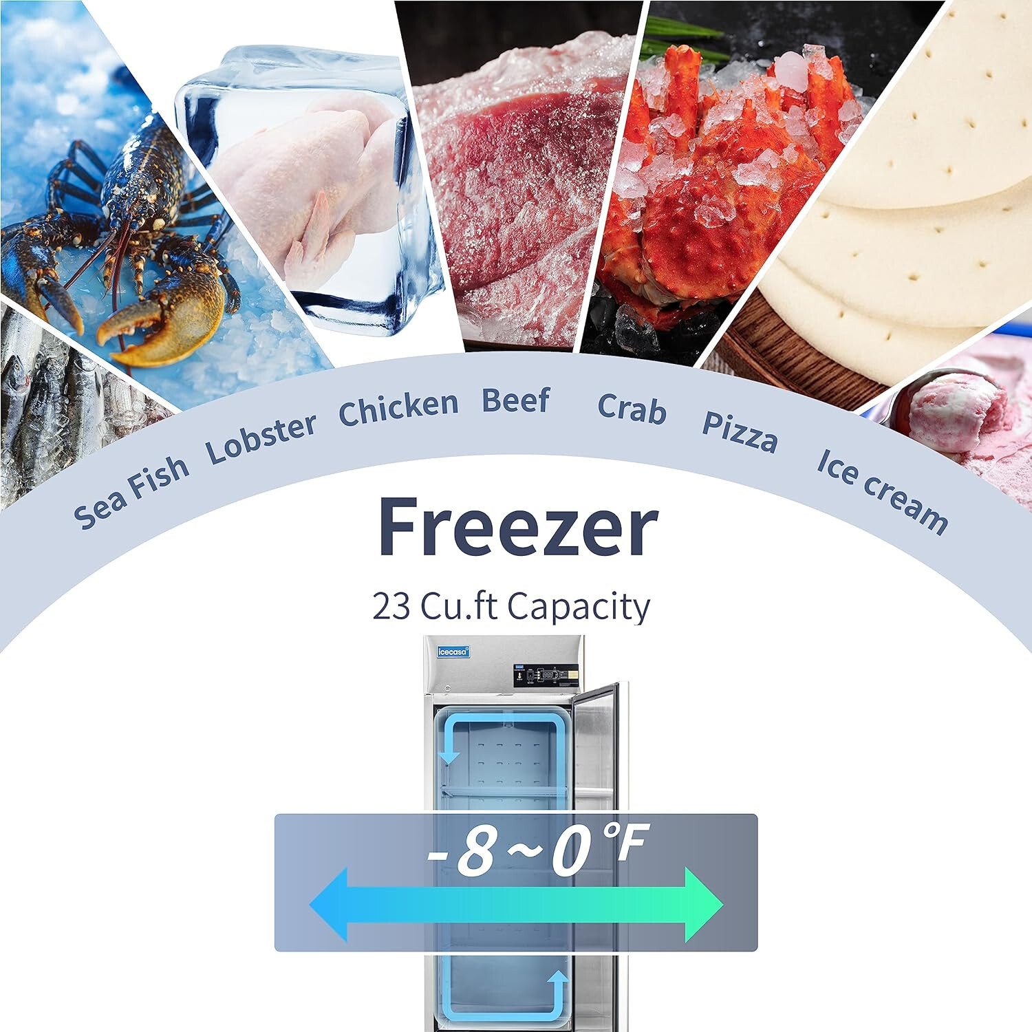 27″ Commercial Freezer, ICECASA Single Door Commercial Reach-In Freezer 23 Cu.ft
