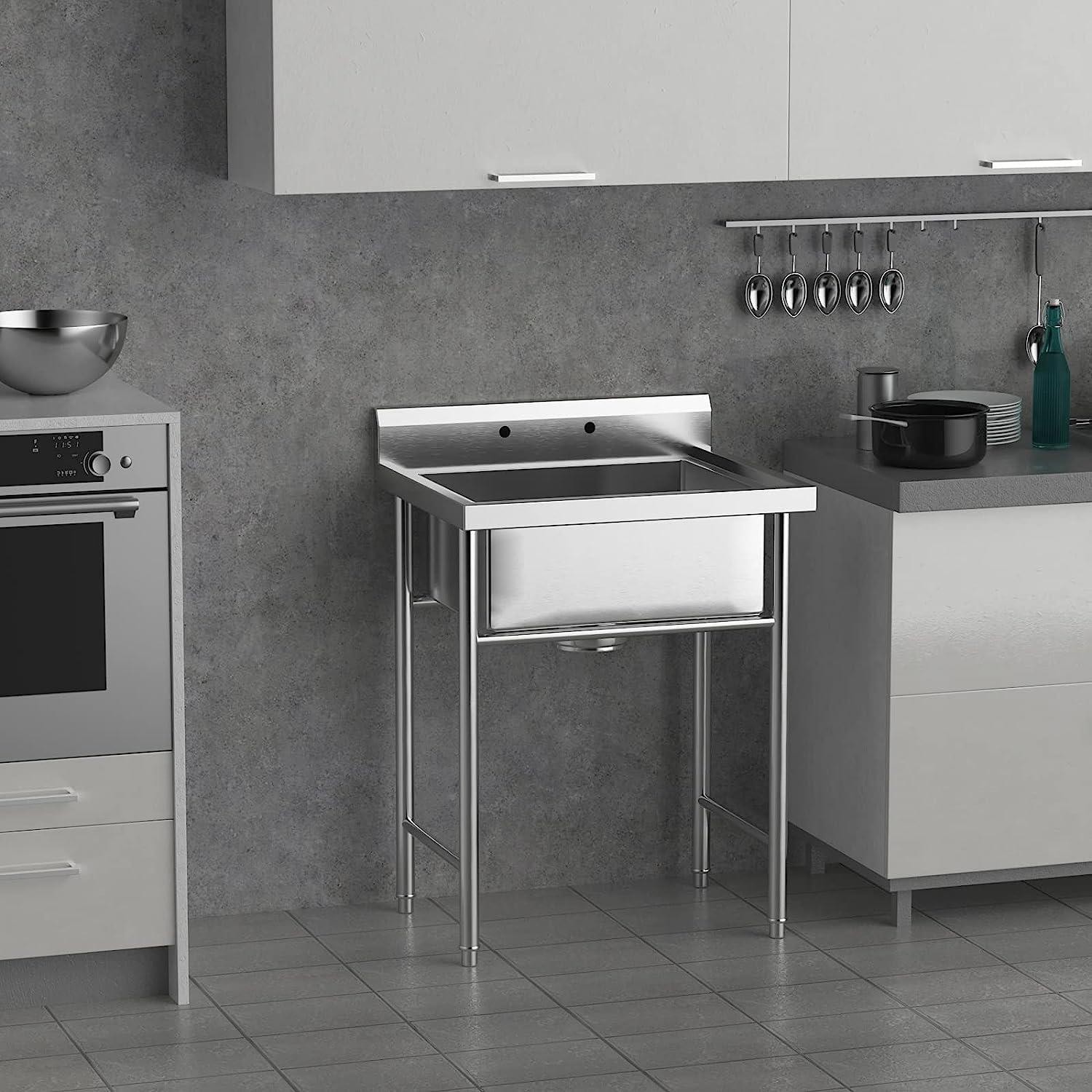 Commercial Sink with Backsplash for Restaurant Kitchen Dishwashing and Food Prep