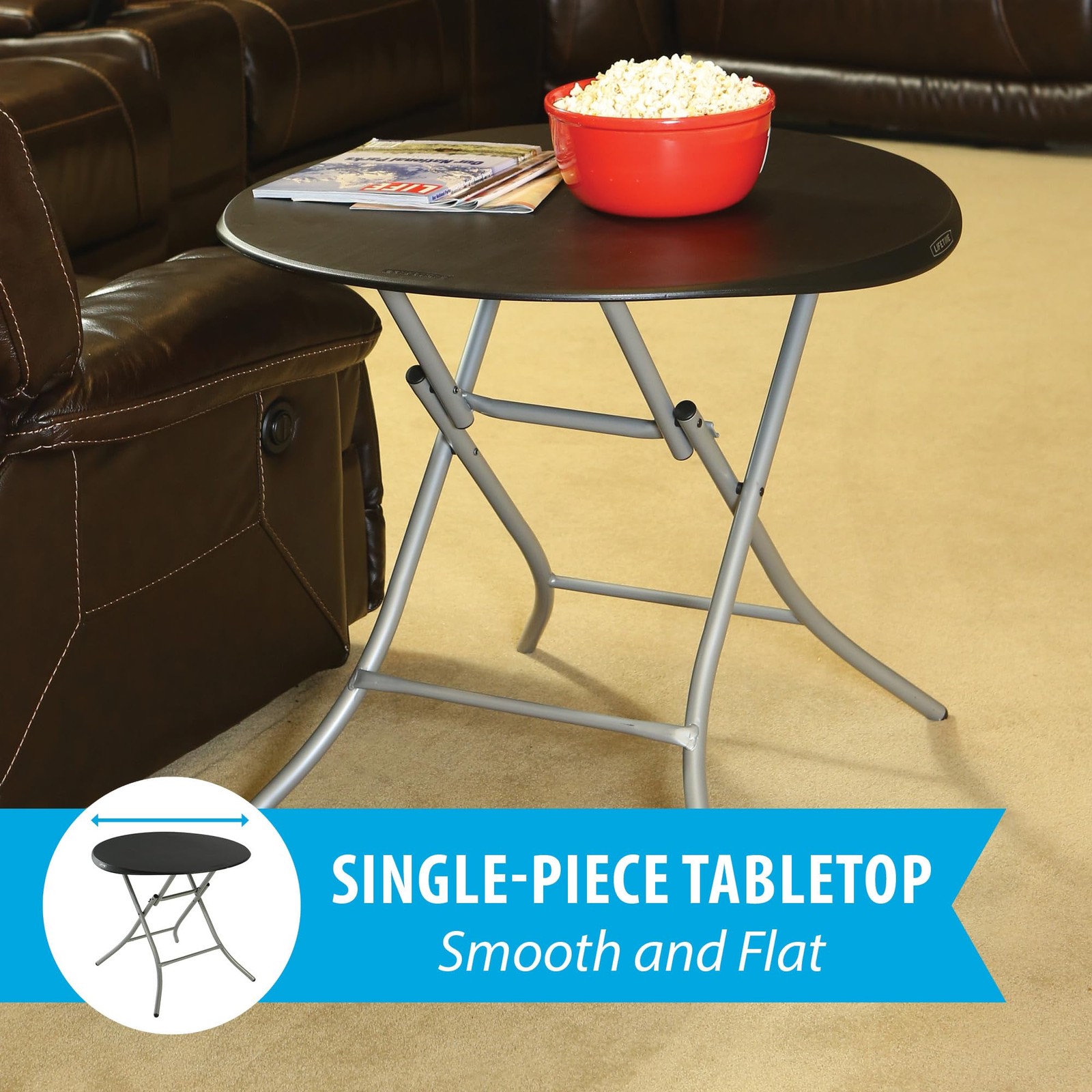 Lifetime 33-Inch Round Folding Table Black Portable Indoor Outdoor Use 81316