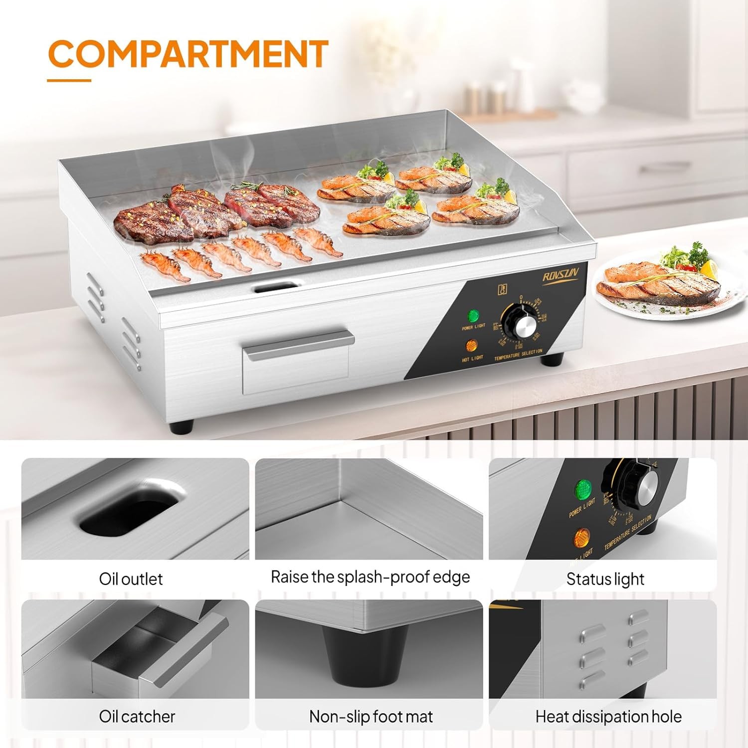 22″ Commercial Electric Griddle Countertop Griddle Flat Top 1600W Restaurant