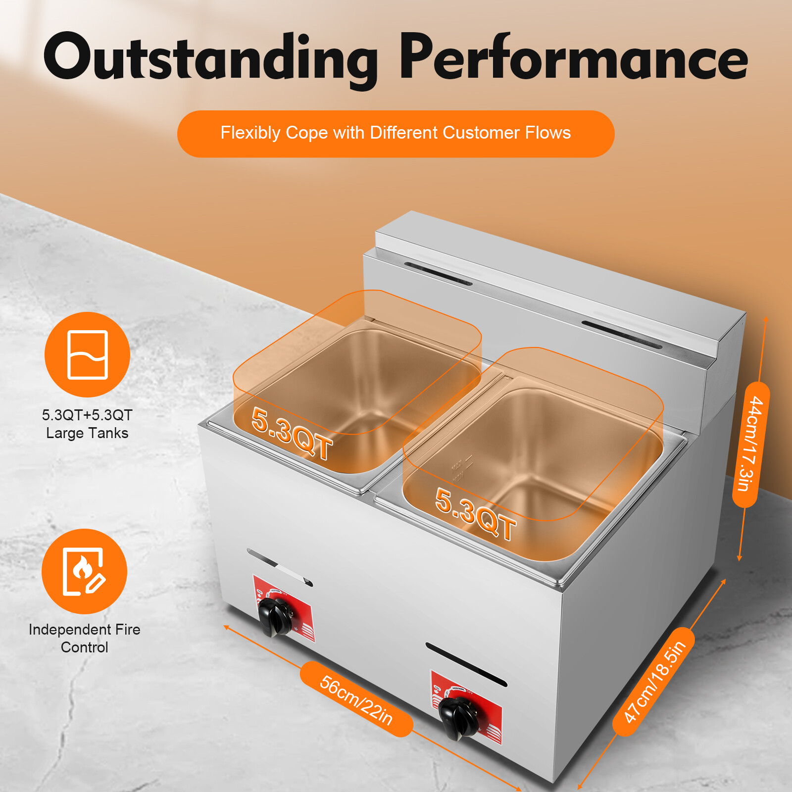 Countertop Gas Fryer w/ 2 Frying Baskets LPG Liquefied Gas Deep Fryer USA