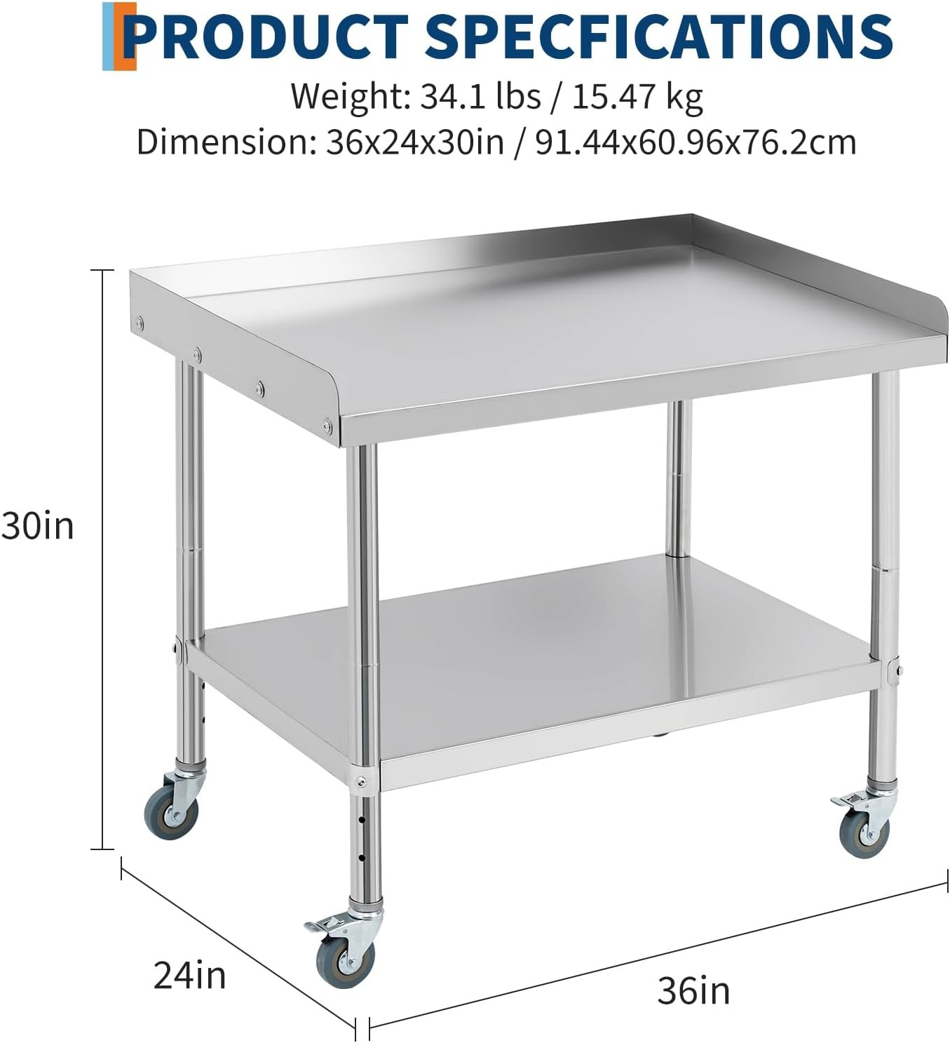 Stainless Steel Work Table 36×24″ Commercial Food Prep Table Restaurant w/ wheel