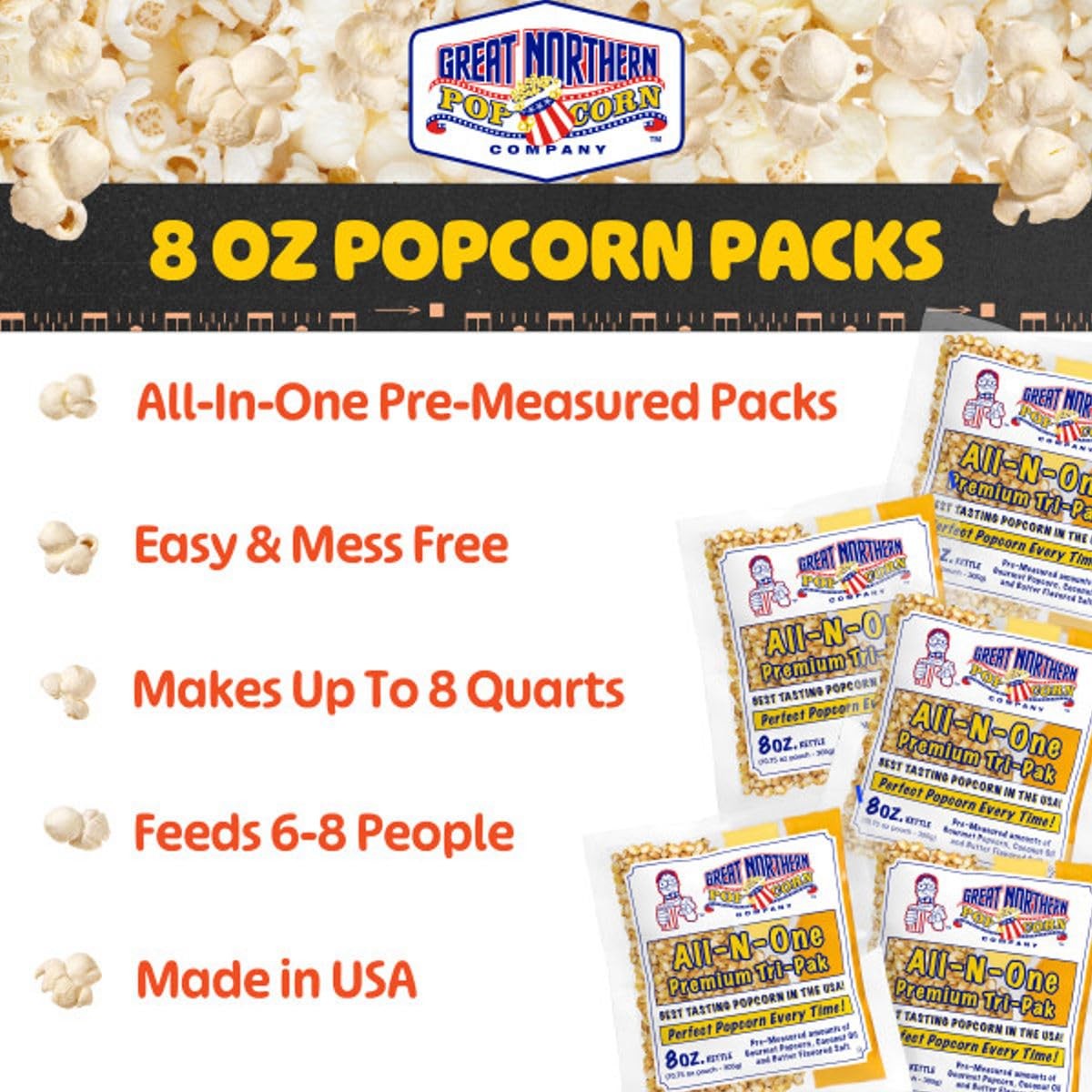 Movie Theater Style 40-Count Popcorn Packs Pre-Measured 8Ounce All-in-One Kernel