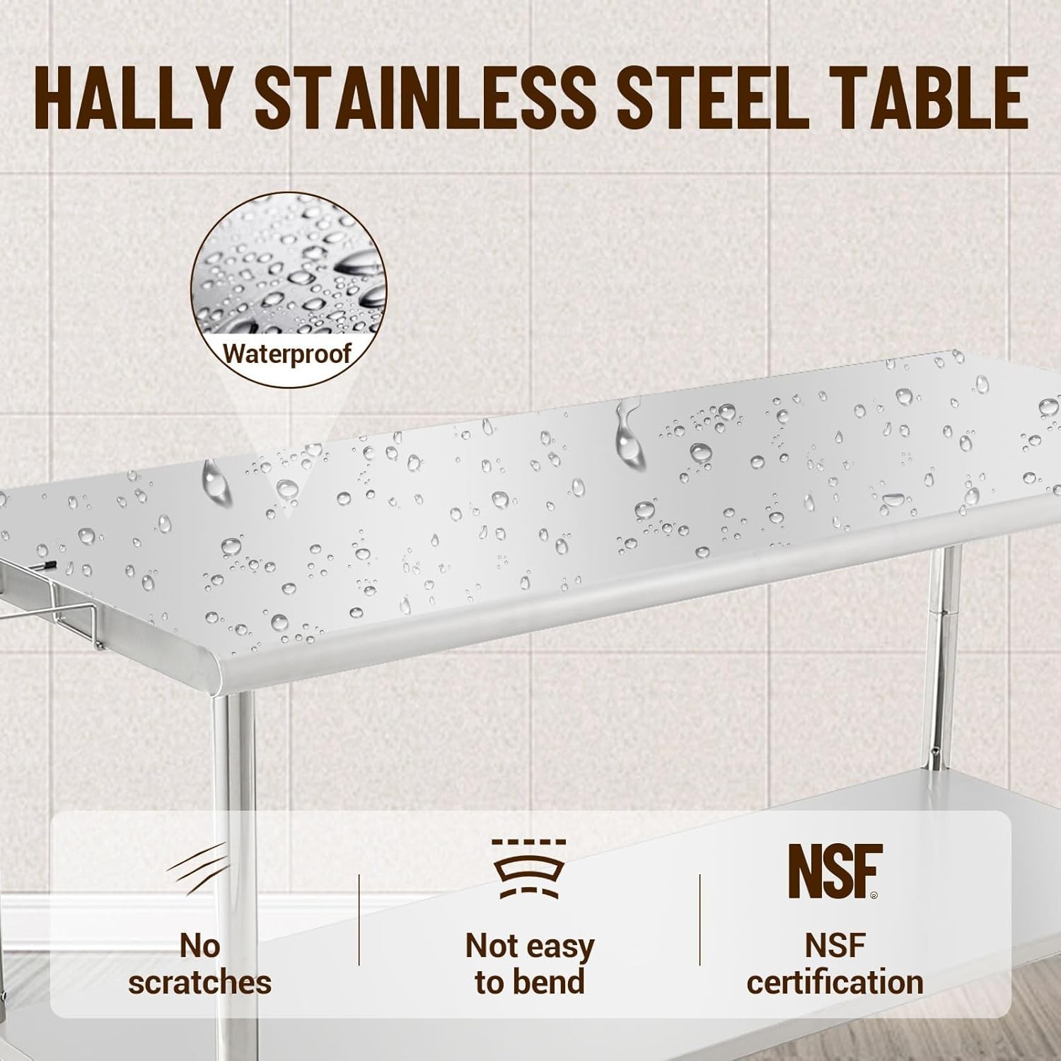 72x30x35 in NSF Stainless Steel Prep Table Adjustable Undershelf Trash Rack