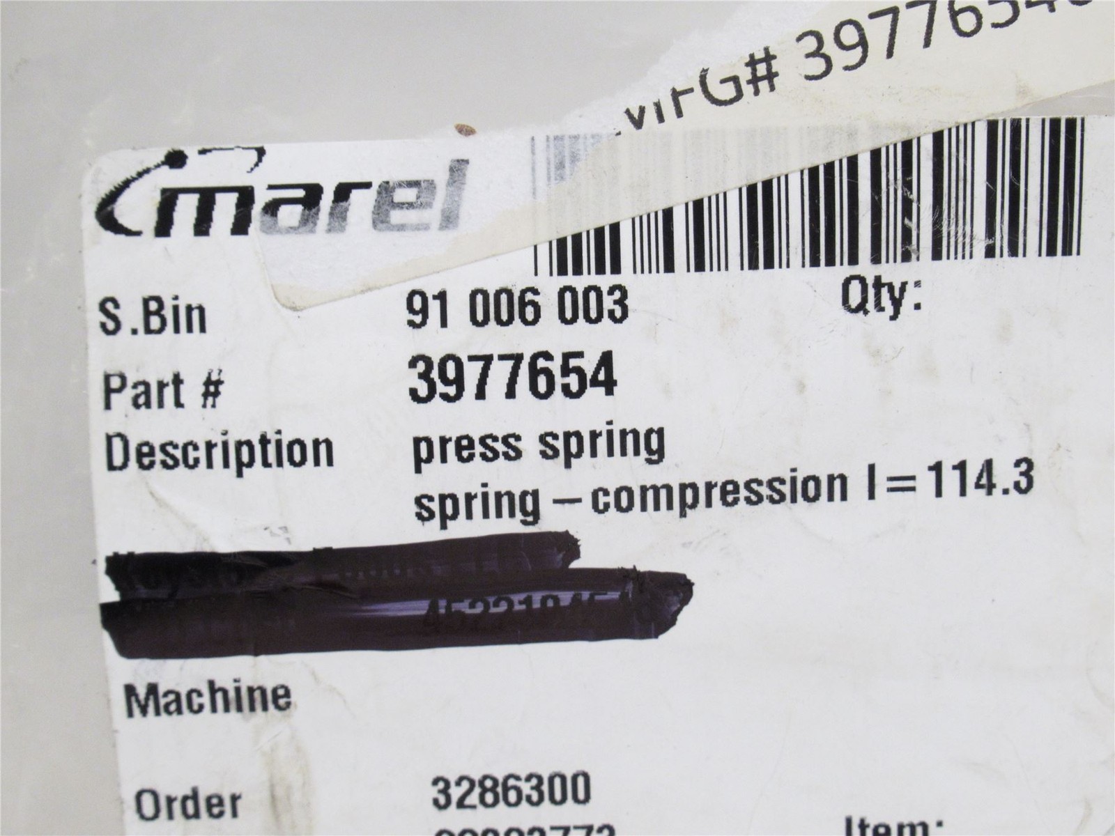 236065 New-No Box; Marel 3977654 Red Press Spring; 114.3mm Compressed Length
