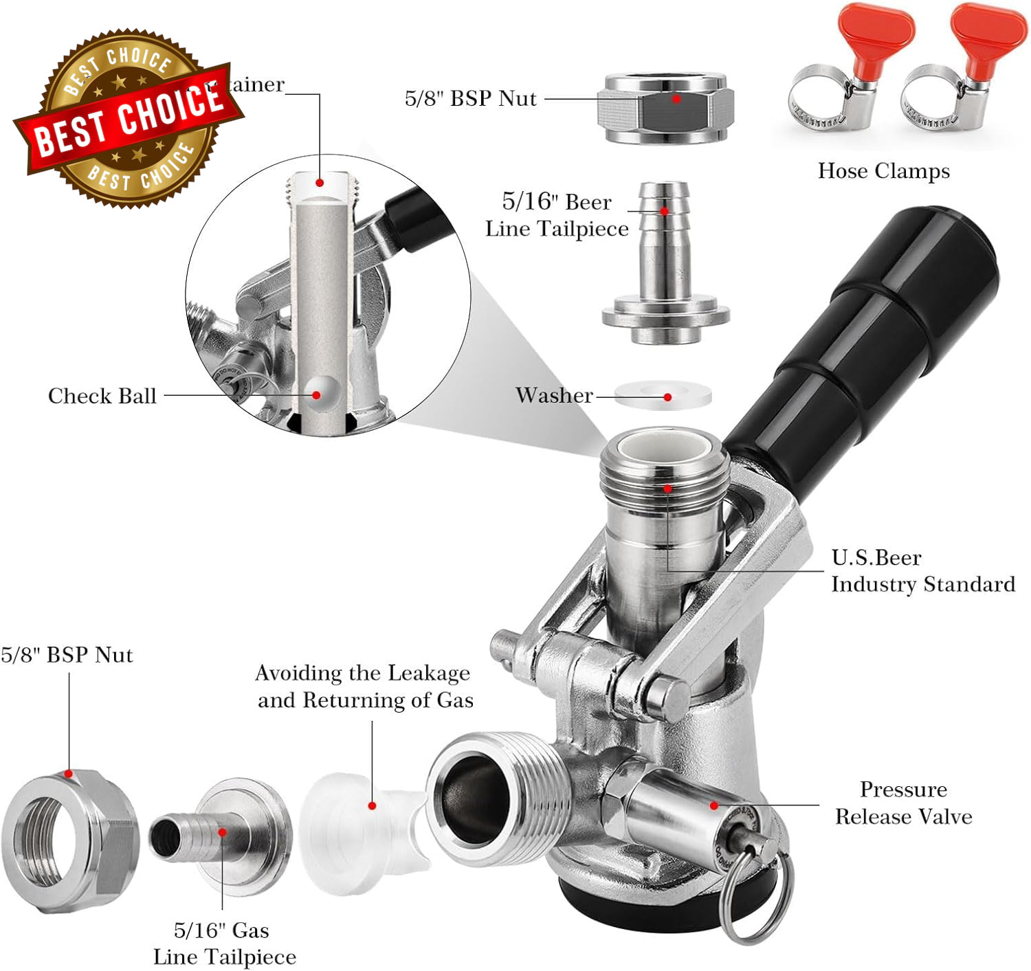 Keg Coupler 304 Stainless Steel Probe Sankey Keg Coupler D System Keg Tap for Ke