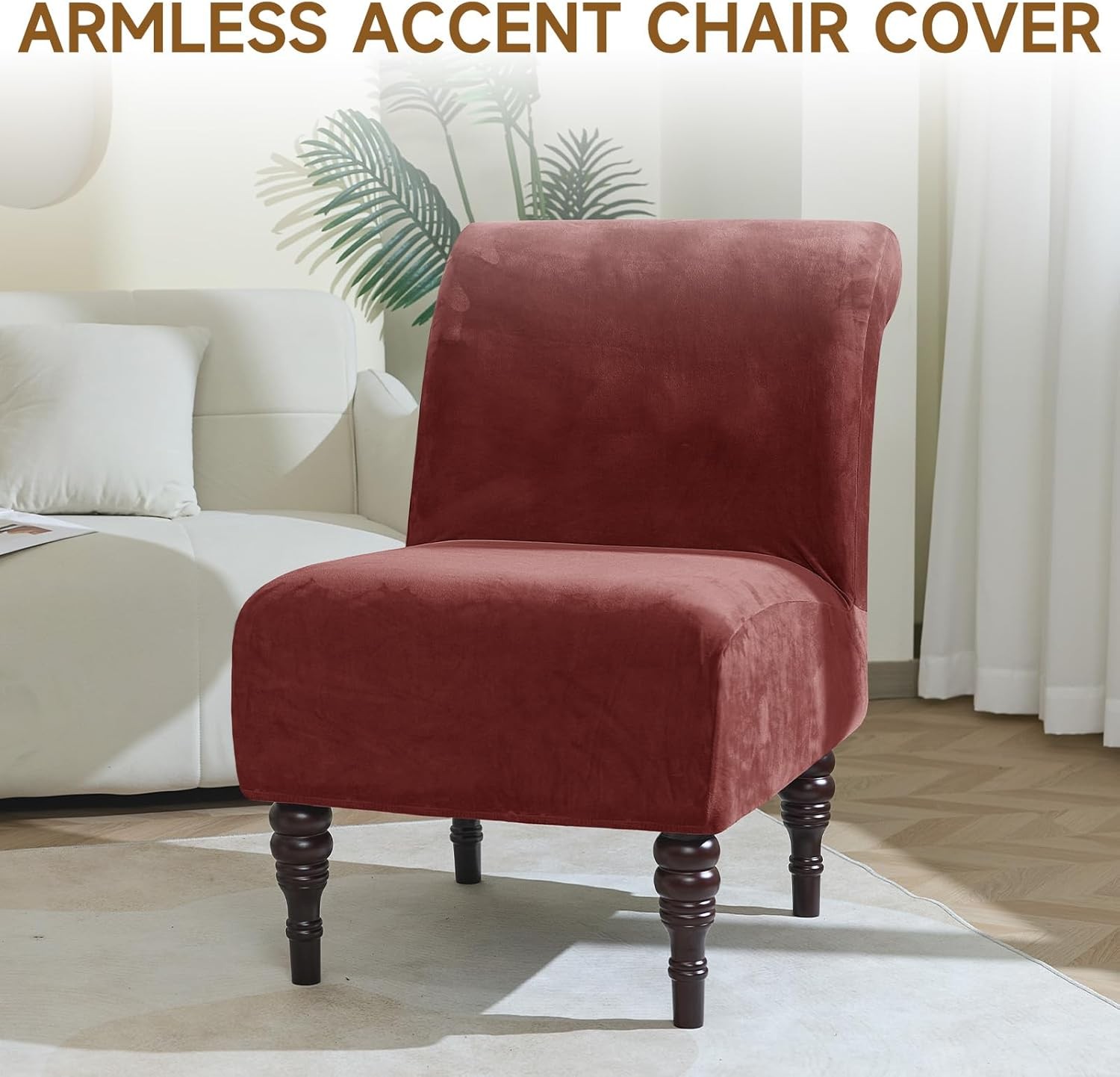 Velvet Armless Accent Chair Cover, Soft Stretch Accent Chair Slipcovers Without
