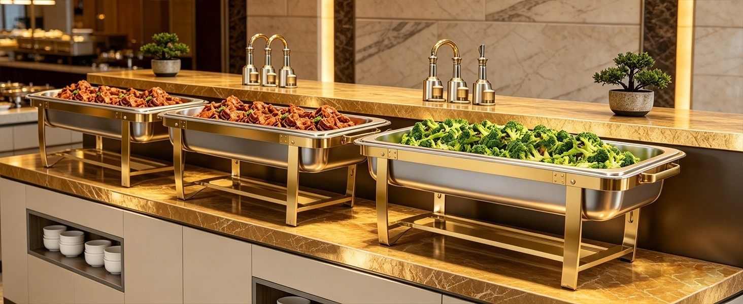 4-PK 9QT Rectangular Stainless Steel Chafing Dishes for Buffet w/ Lids
