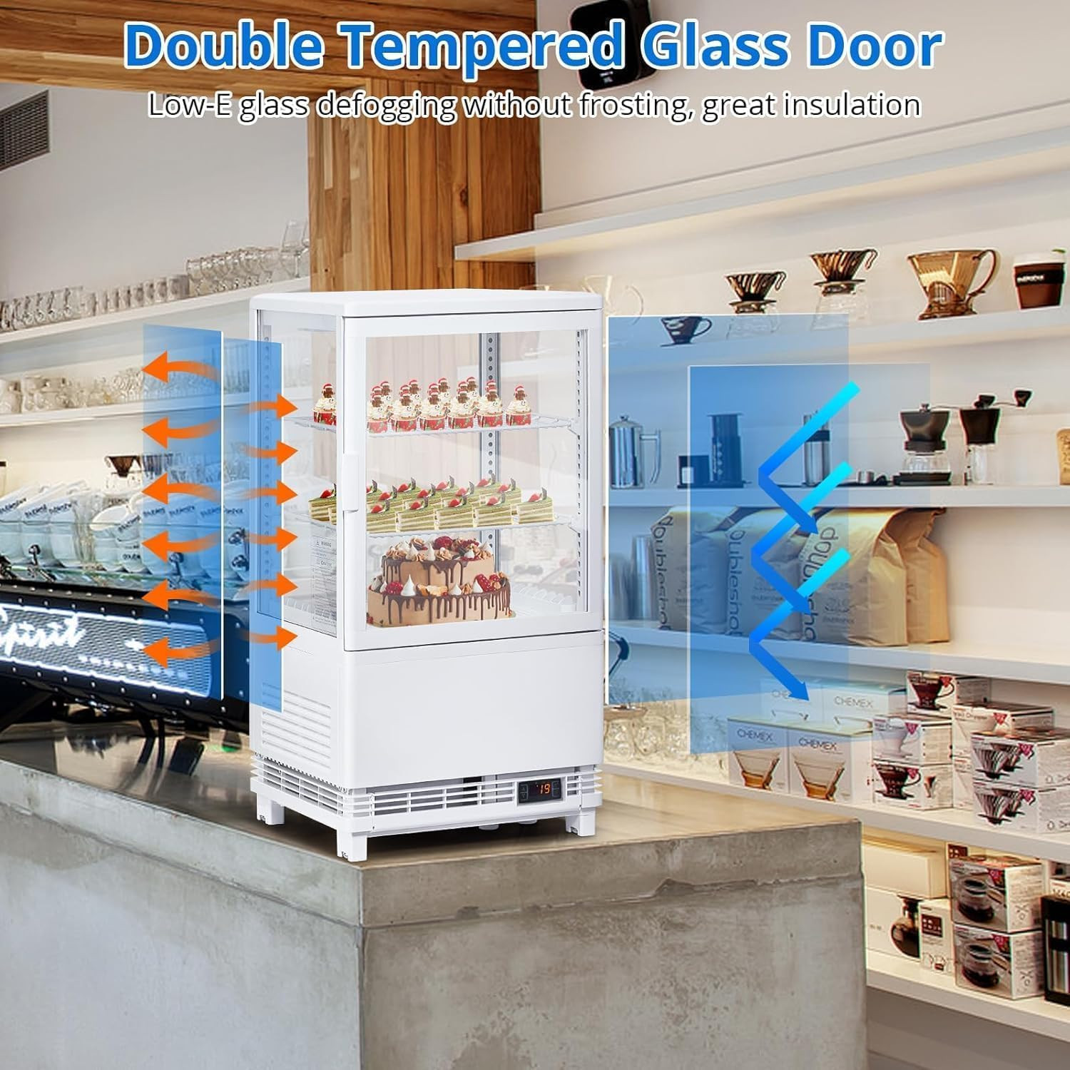 Countertop Display Refrigerator 2.0 Cu.Ft, LED Light, Air-Cooling, Sliding Door,