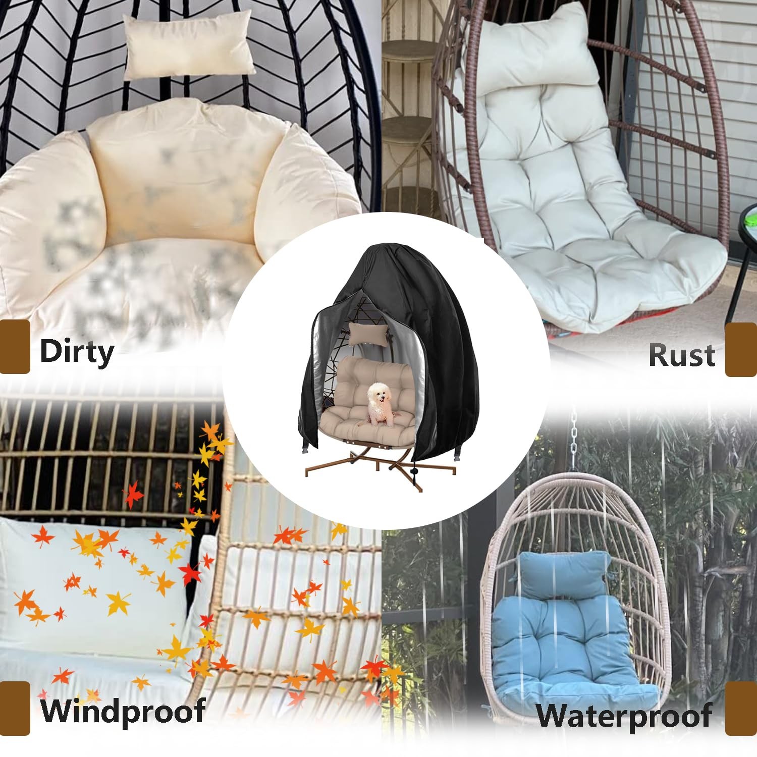 UpgradedPatio Egg Chair Covers with Zipper, Wicker Egg Swing Chair Covers, Water
