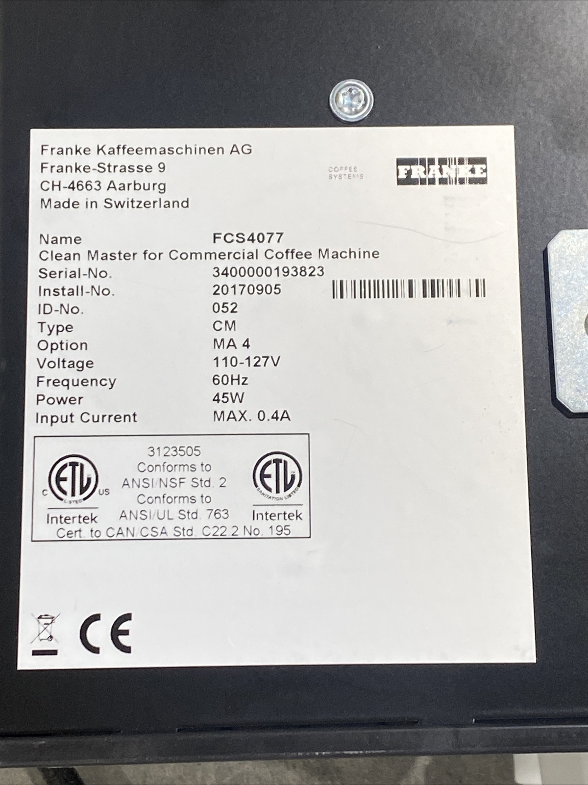 Franke FCS4077 Clean Master For Commercial Coffee Machine New