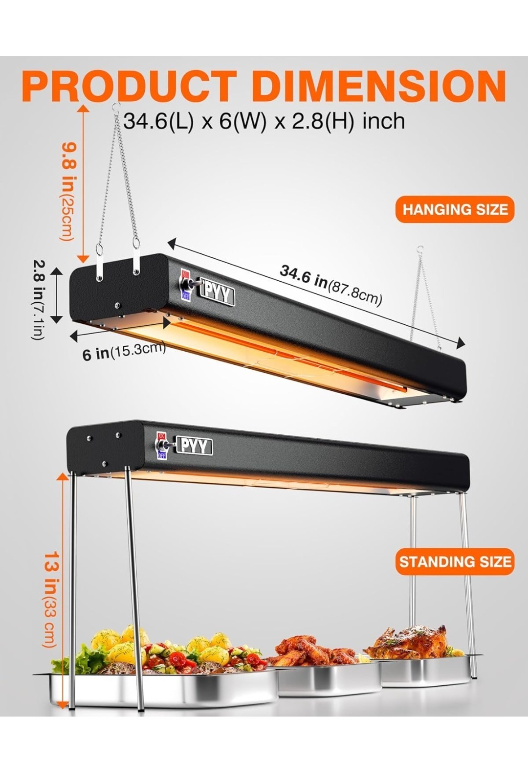 PYY 35 Inch Food Heat Lamp Aluminum Infrared Strip Heater Overhead Food Warme…