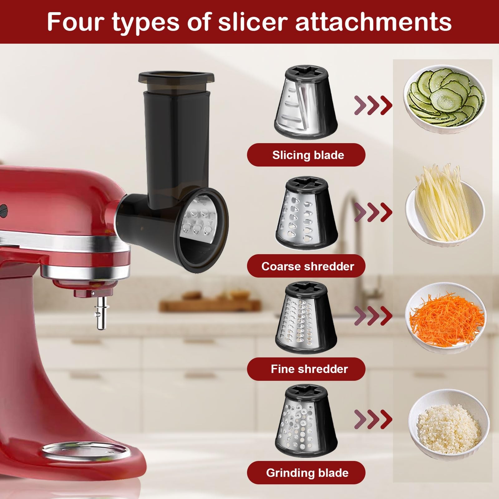 Meat Grinder & Slicer Shredder Attachments for KitchenAid Stand M, Black