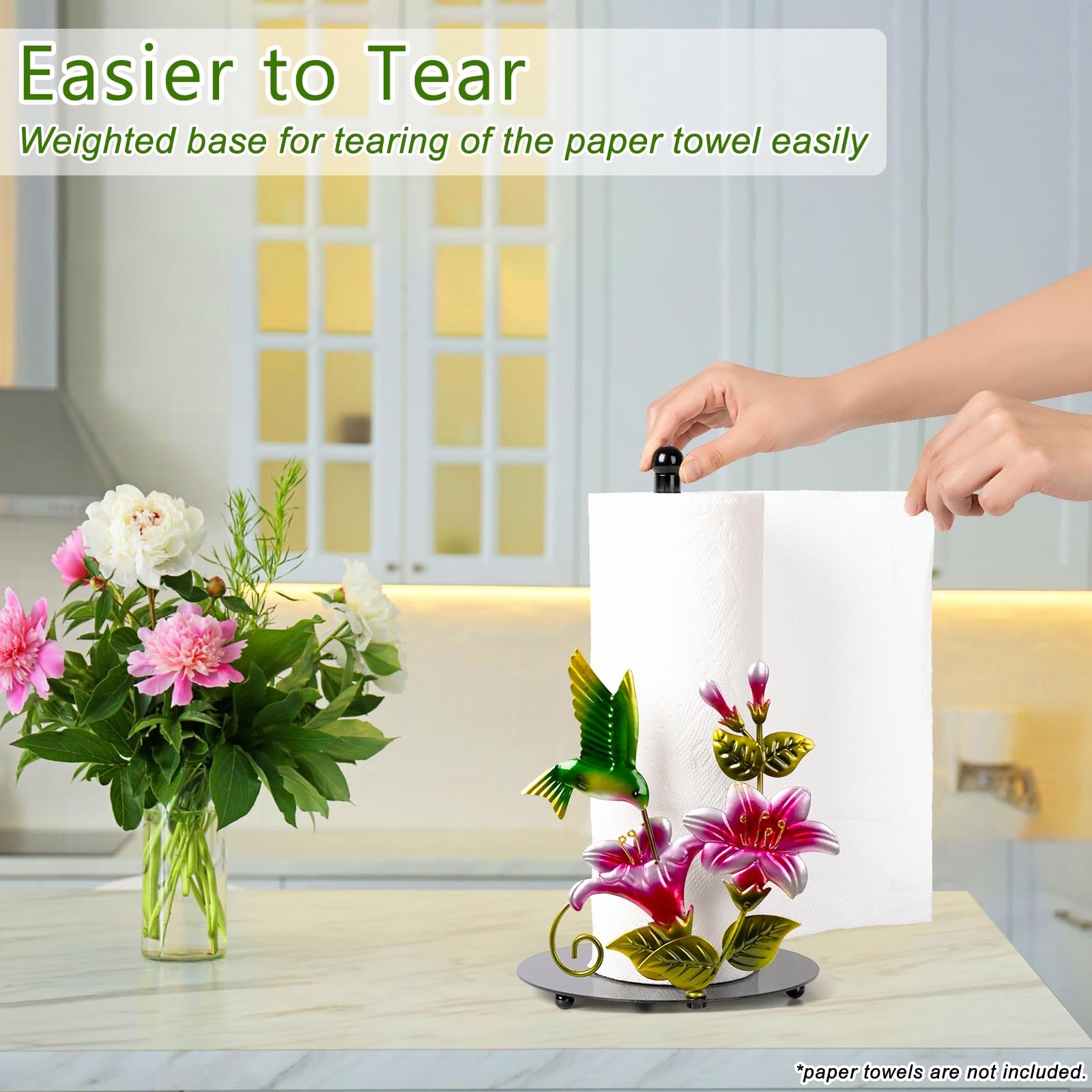 Flower & Hummingbird Decor Countertop Paper Towel Roll Holder