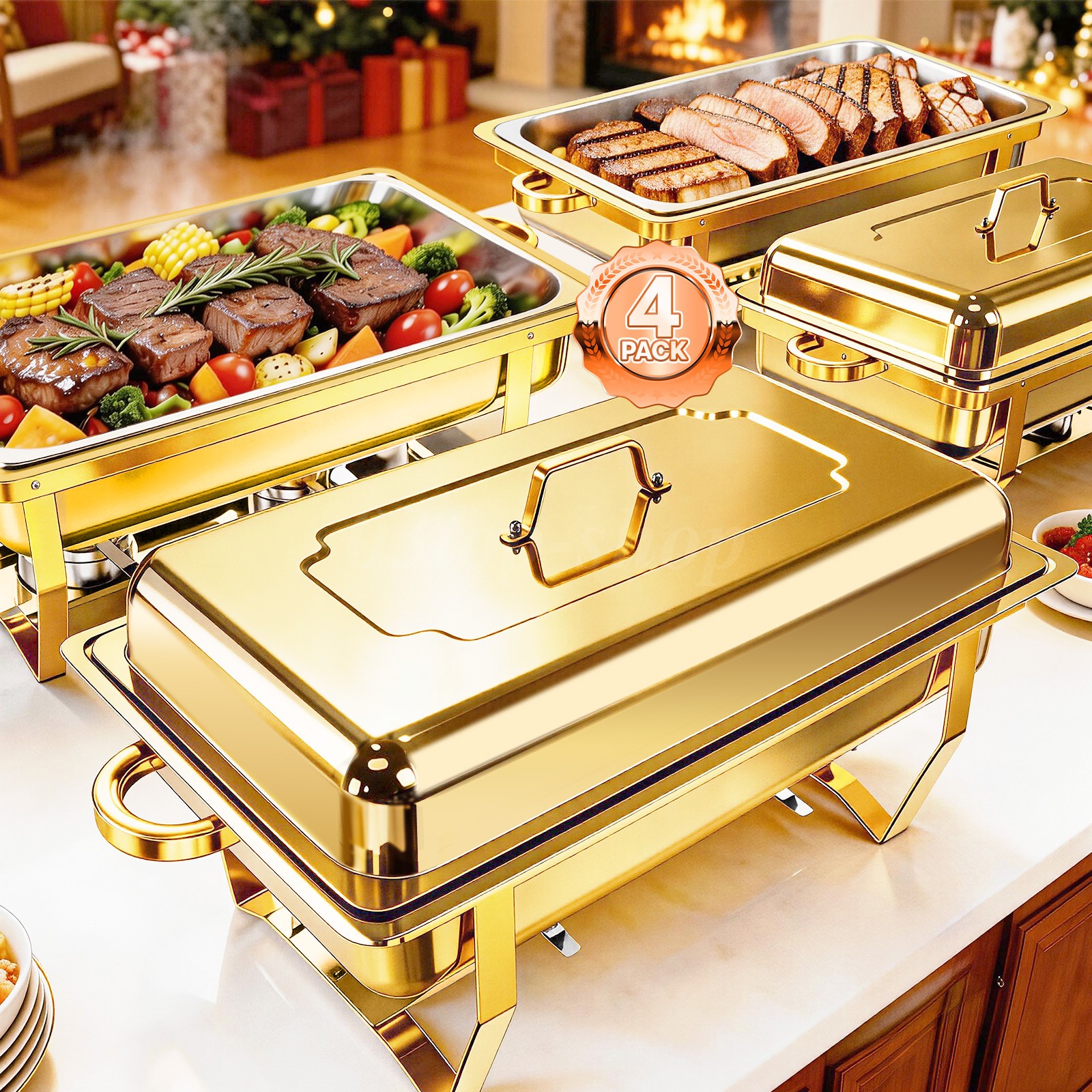 9Qt 4X Chafing Dish Buffet Set GOLD 316 Stainless Steel Chafer for Catering