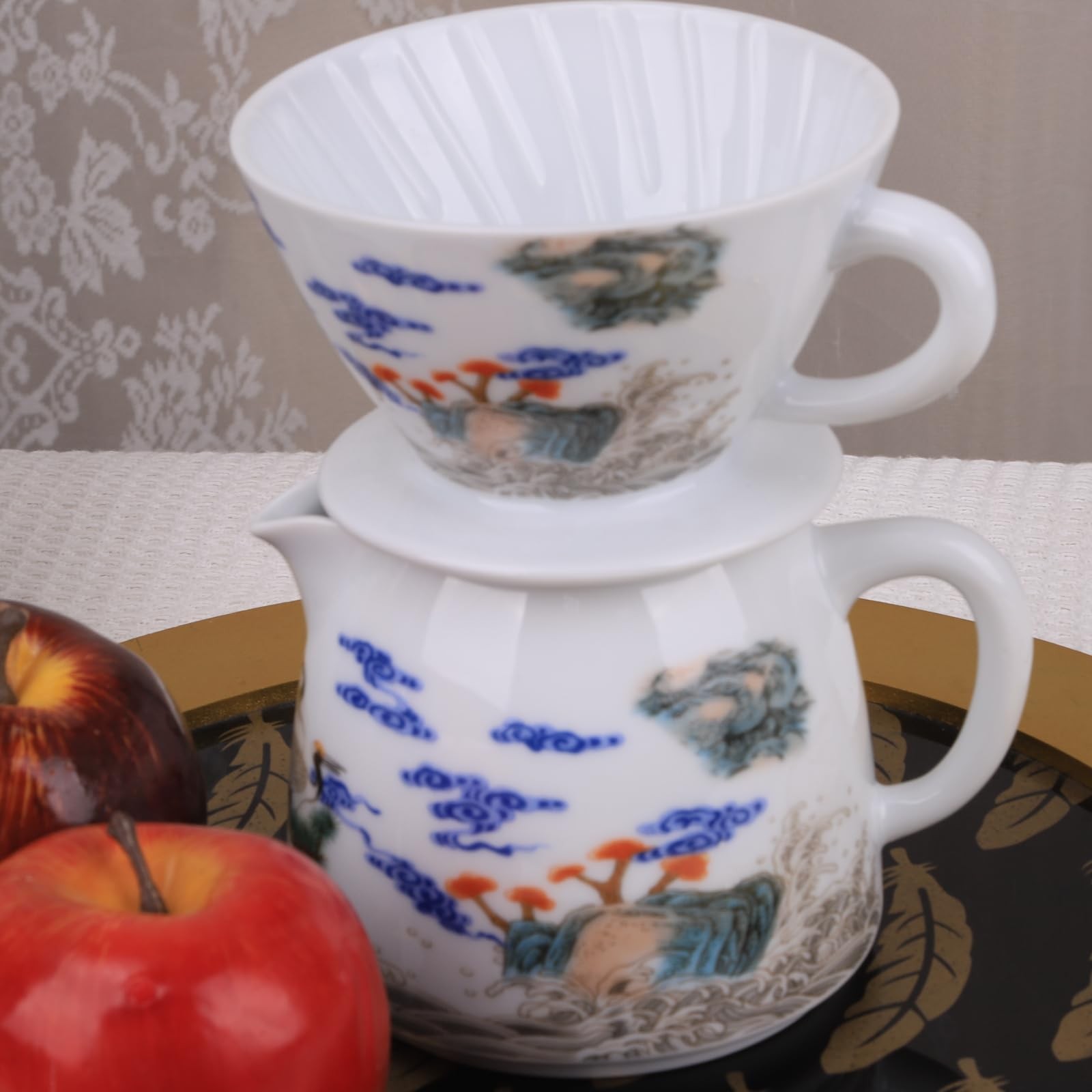 Pour Over Coffee Maker Set Cultural Blue, orange, grey, brown, beige, white