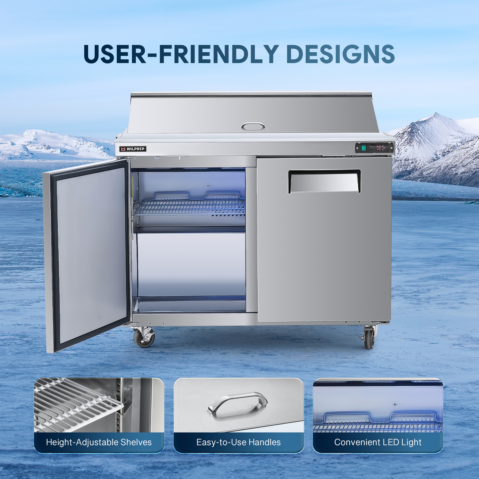 WILPREP 48″ Commercial Refrigerated Salad Sandwich Prep Table 2 Door Cooler ETL