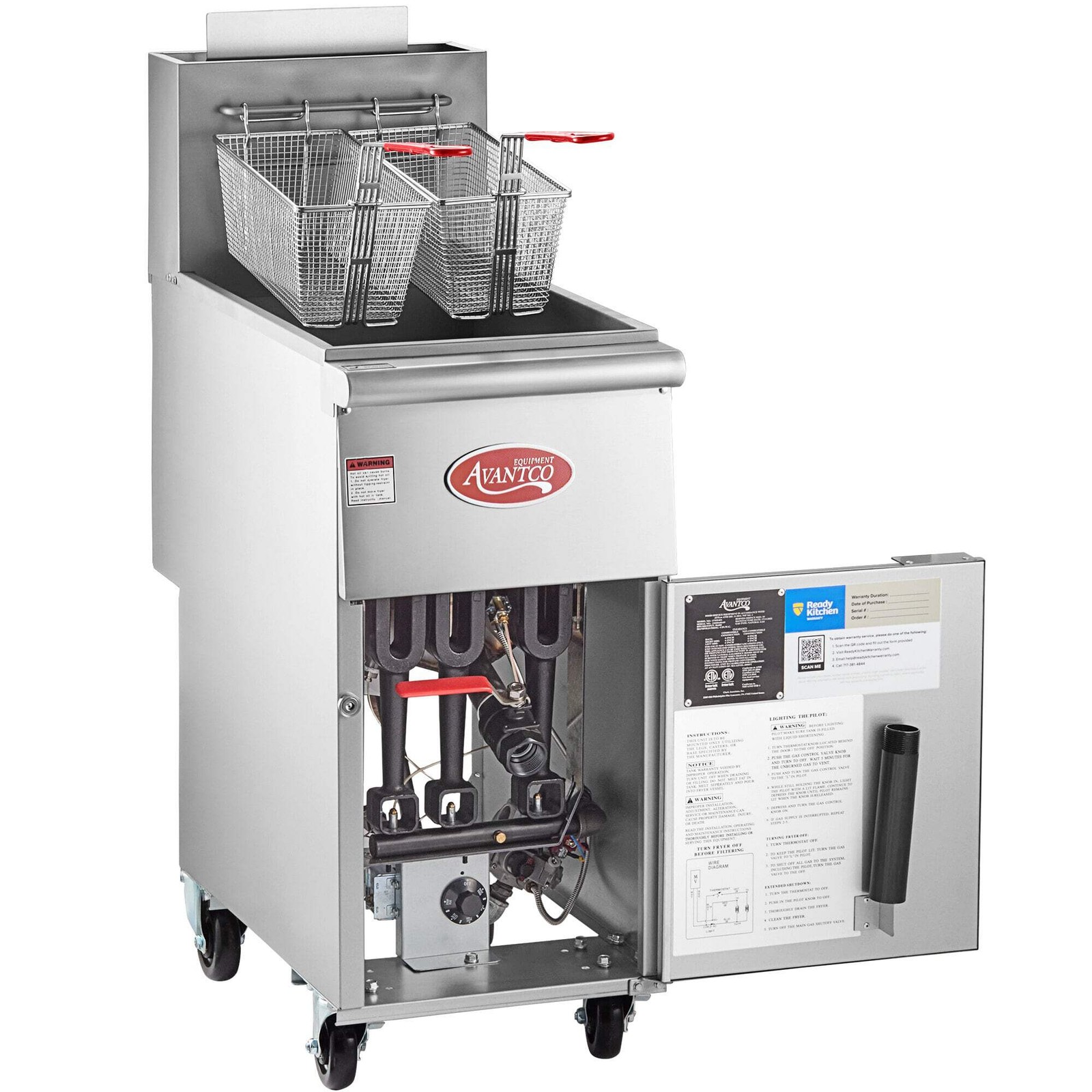 Natural Gas 40 lb. Stainless Steel Floor Fryer with Casters – 90,000 BTU