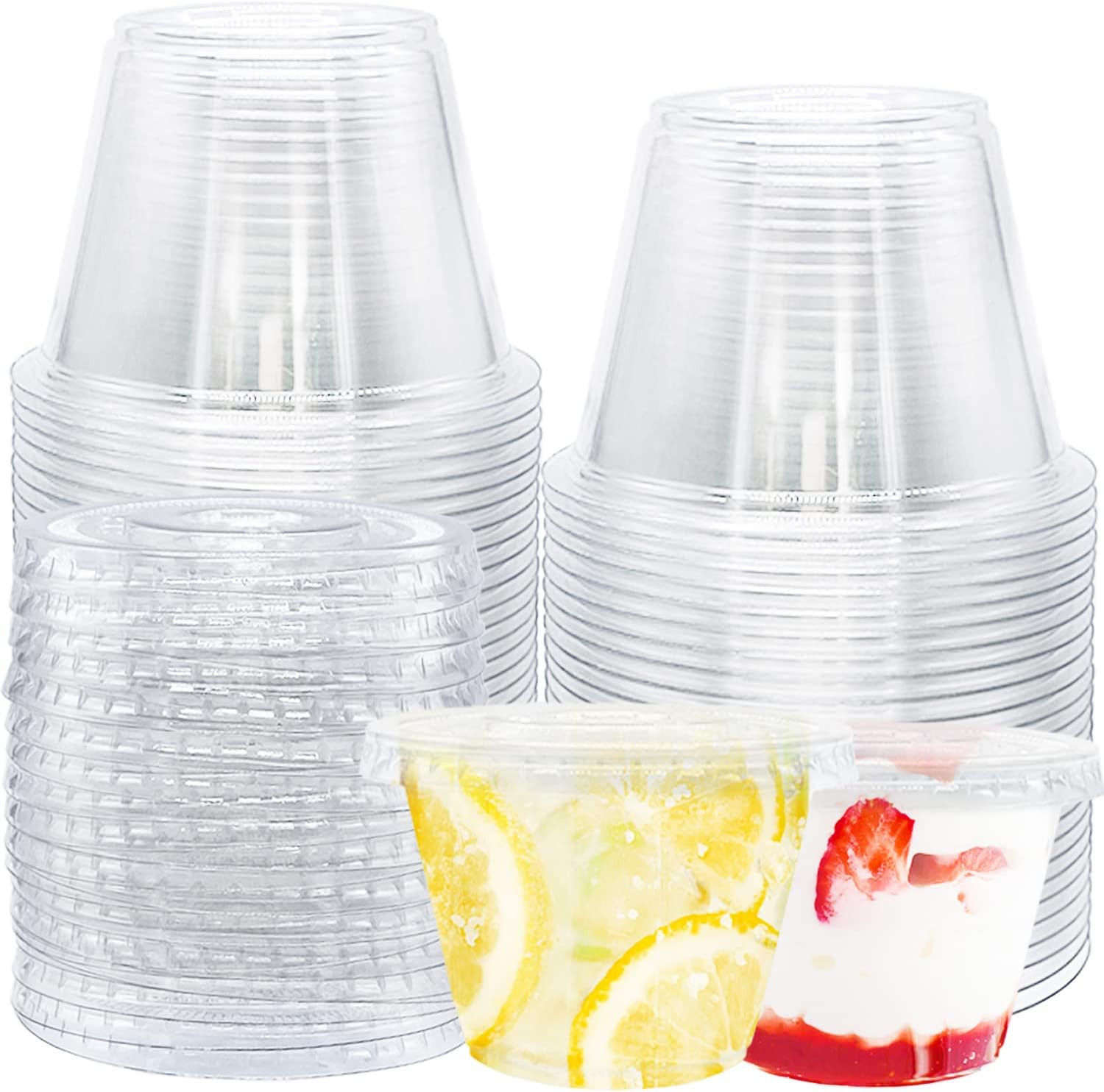 50 Pack Clear Cups with Lids,6 oz Plastic Disposable Cups with Flat Lids(No Hole