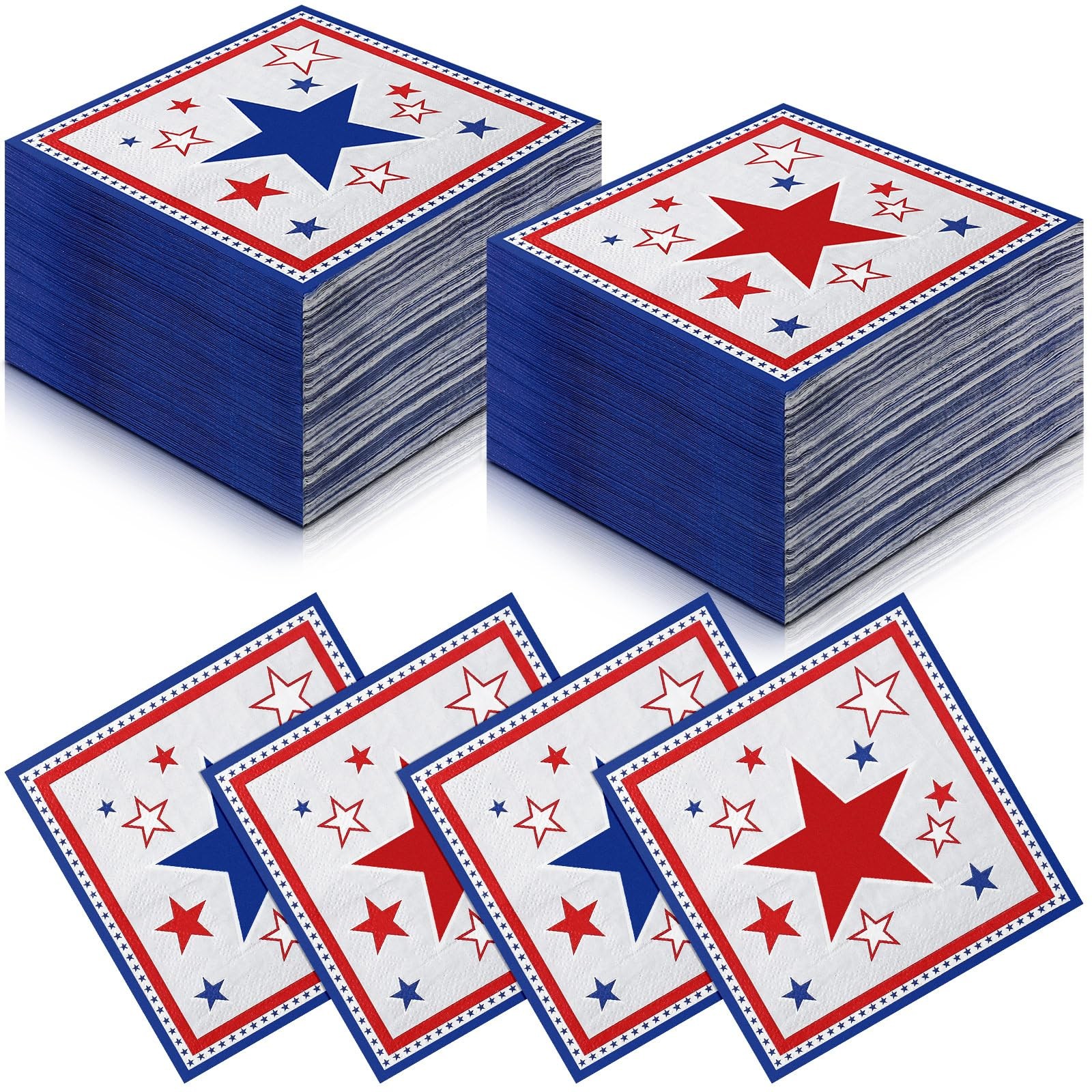 Nuanchu 200 Pcs American Flag Napkins 4Th Of July Patriotic Red White And Blue