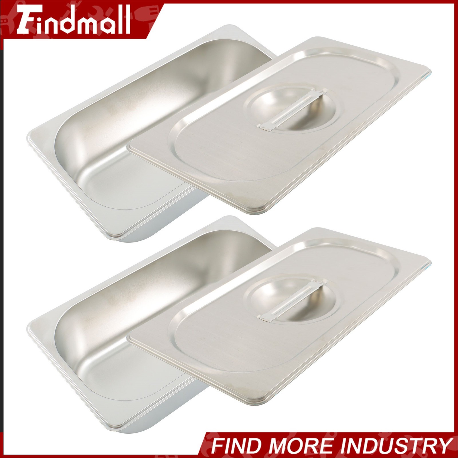 Findmall 2 pcs 1/3 Size Hotel Pan Lid 3.6 Inch Deep Stainless Steel Steam Table