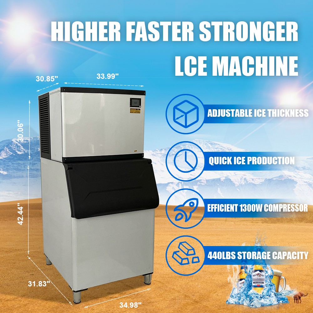 500 LBS/24H Commercial Ice Maker Split Ice Cube Machine 440Lbs Storage 220V