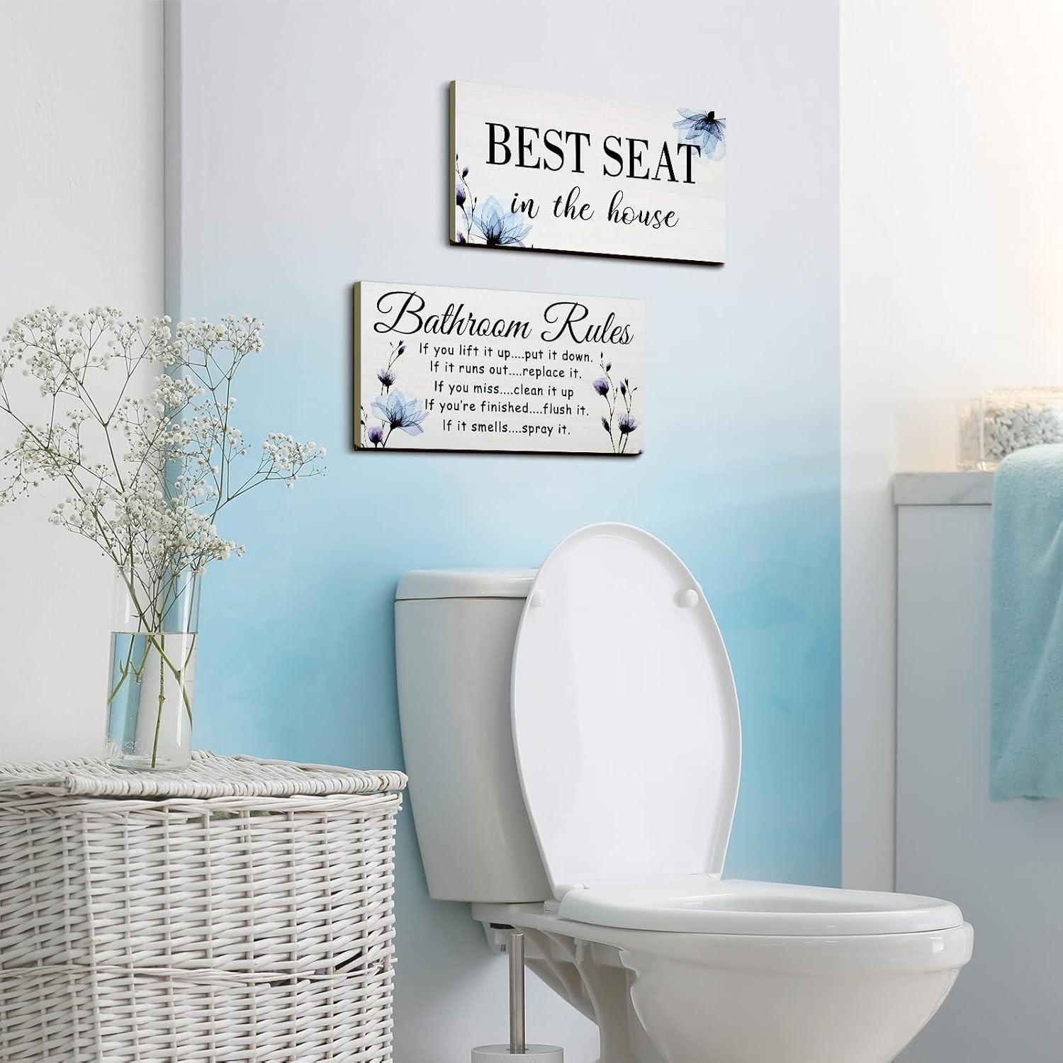 Jetec 2 Pieces Funny Bathroom Pictures Wall Sign Decor Farmhouse white, black