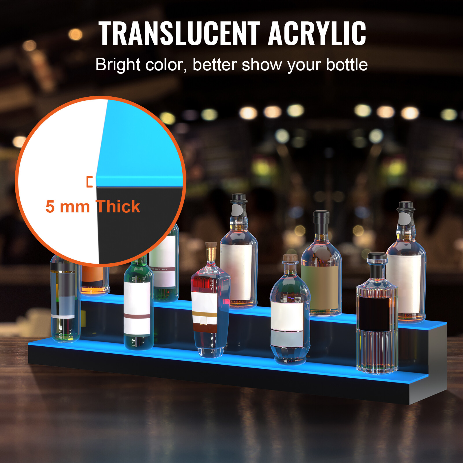 VEVOR LED Lighted Liquor Bottle Display Bar Shelf RF & App Control 40″ 2-Step
